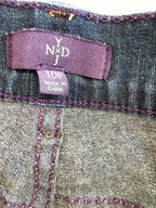 inside size tag on inside tags on 99% Cotton NYDJ Dark Wash Petite Straight Leg Jeans | Size 10P at Blue Sparrow Shop 