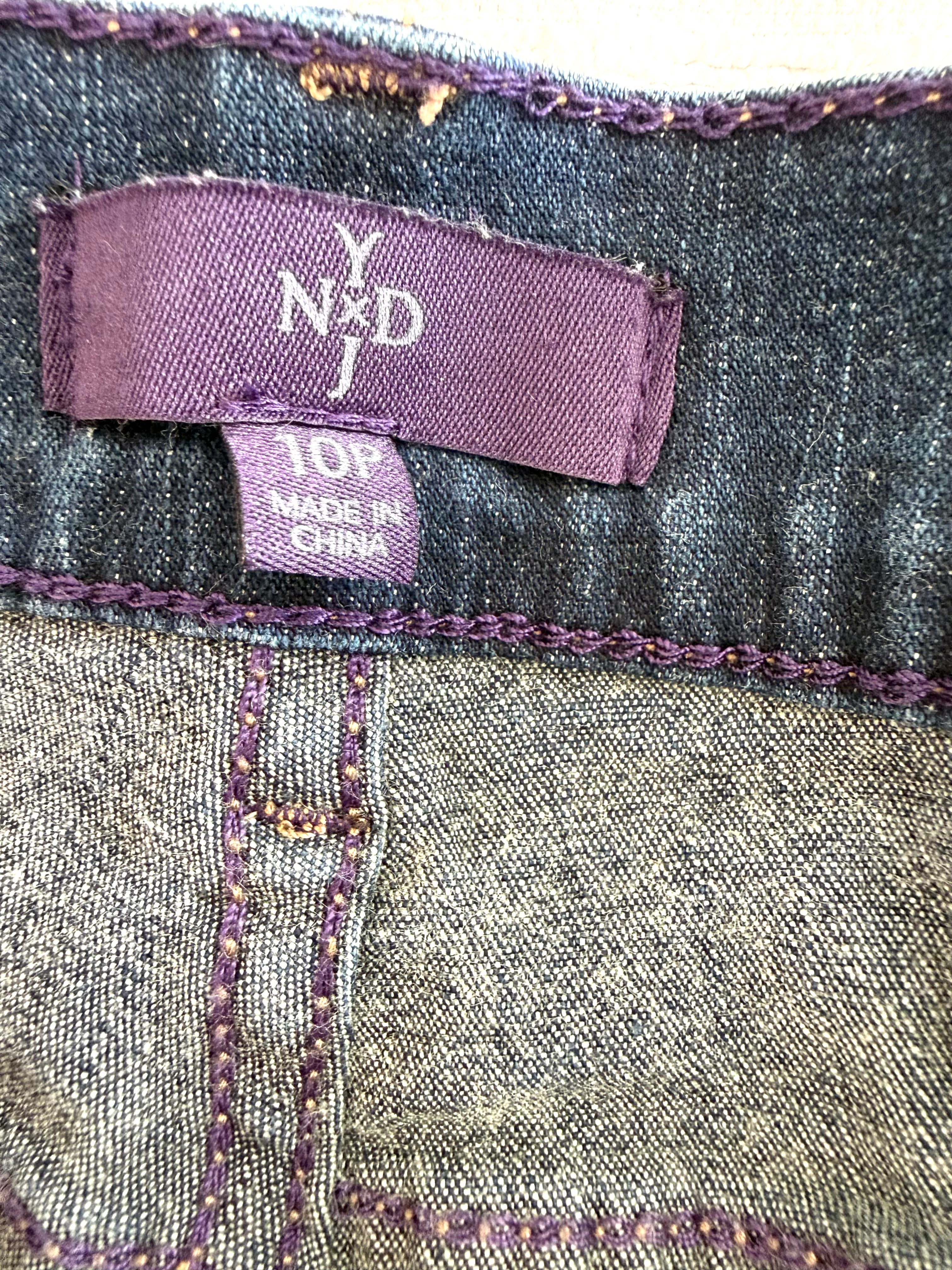inside size tag on inside tags on 99% Cotton NYDJ Dark Wash Petite Straight Leg Jeans | Size 10P at Blue Sparrow Shop 