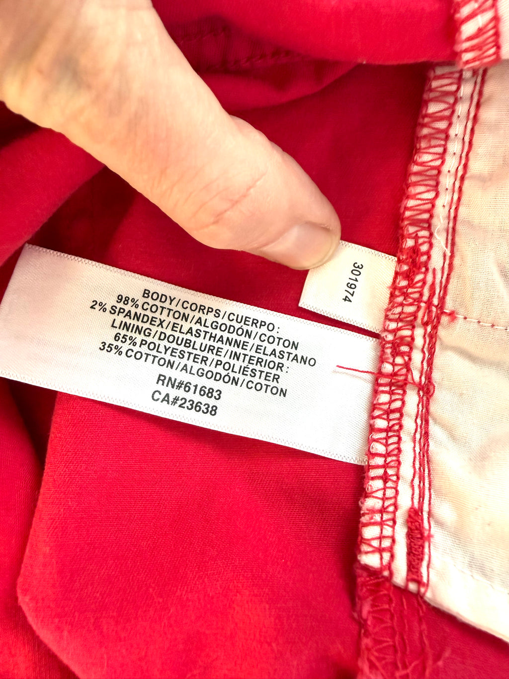 inside tag Jockey true fit pants size 12 showing cotton, poly, spandex blend
