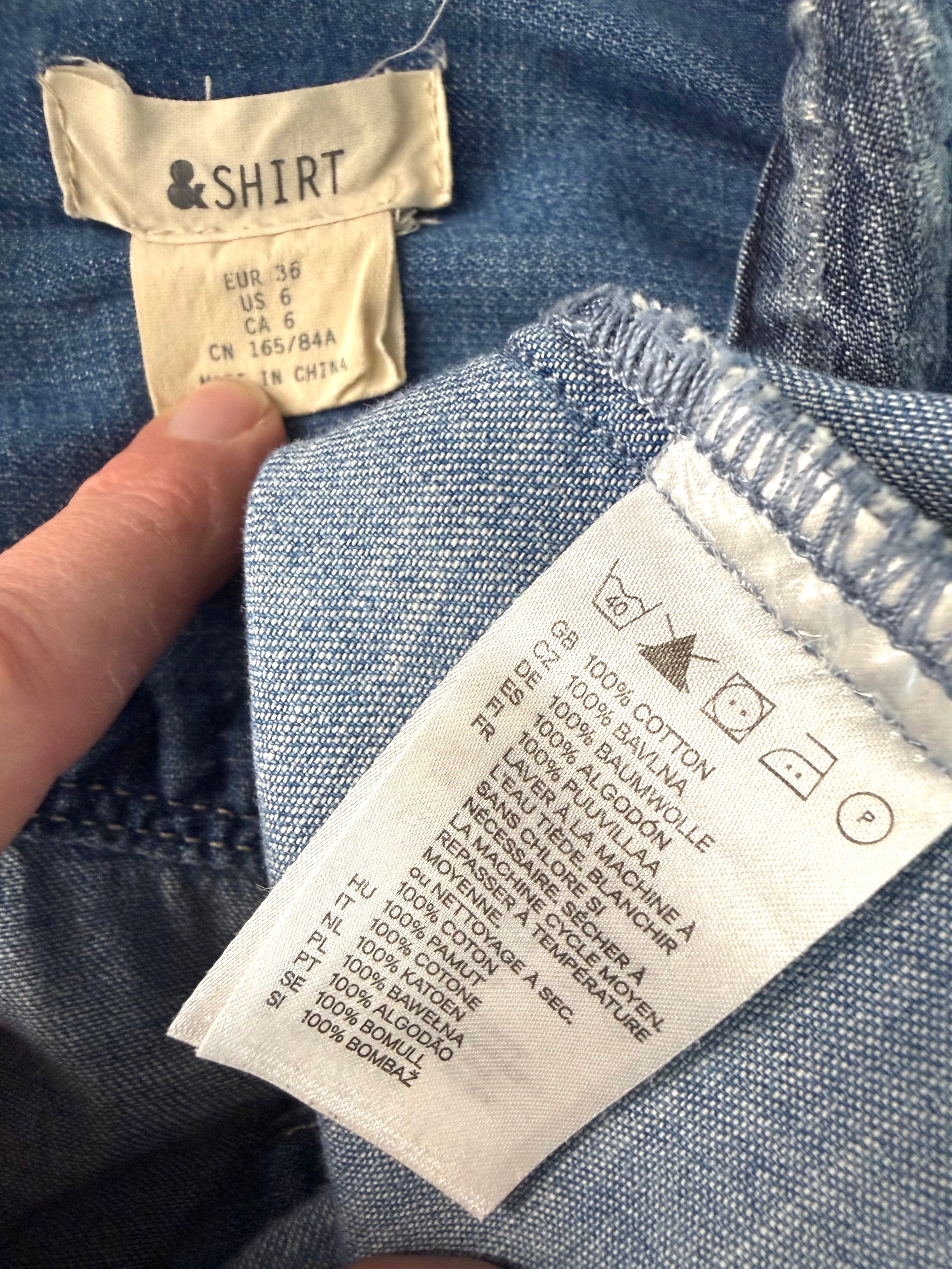 inside tag on 100% Cotton Denim Western Shirt with Patch Detail | Size S at Blue Sparrow Shop
