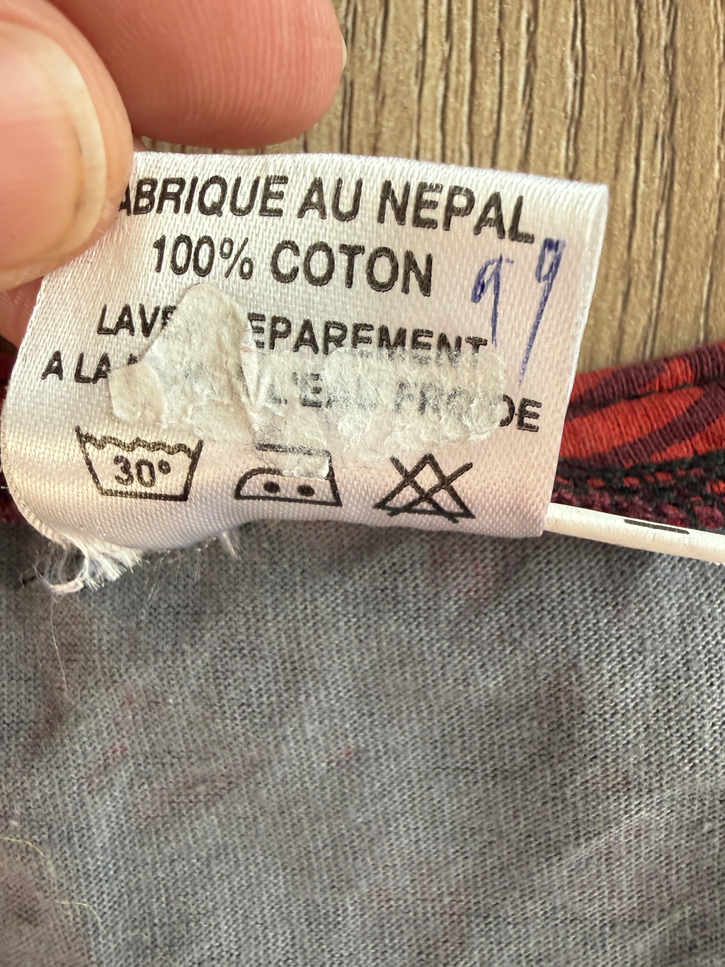 inside tag on 100% Cotton Fair Trade Artisan Tunic | Trans' Fair | Size L at Blue Sparrow Shop 