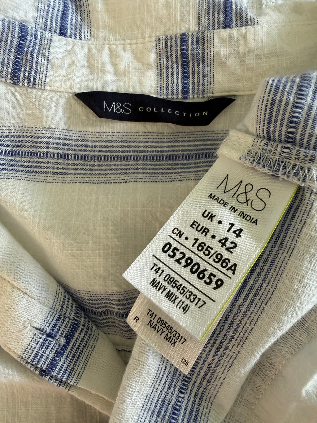 inside tag on 100% Cotton Marks & Spencer Striped Top | Size M  
