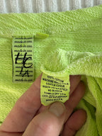 inside tag on 100% cotton Made in USA lime/chartreuse green oversized boxy scoop neck top at Blue Sparrow Shop 
