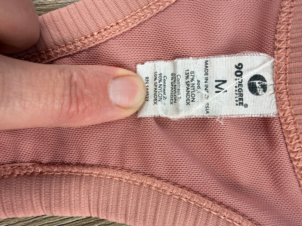 inside tag on 90 Degree by Reflex Ribbed Racerback Tank with shelf bra 