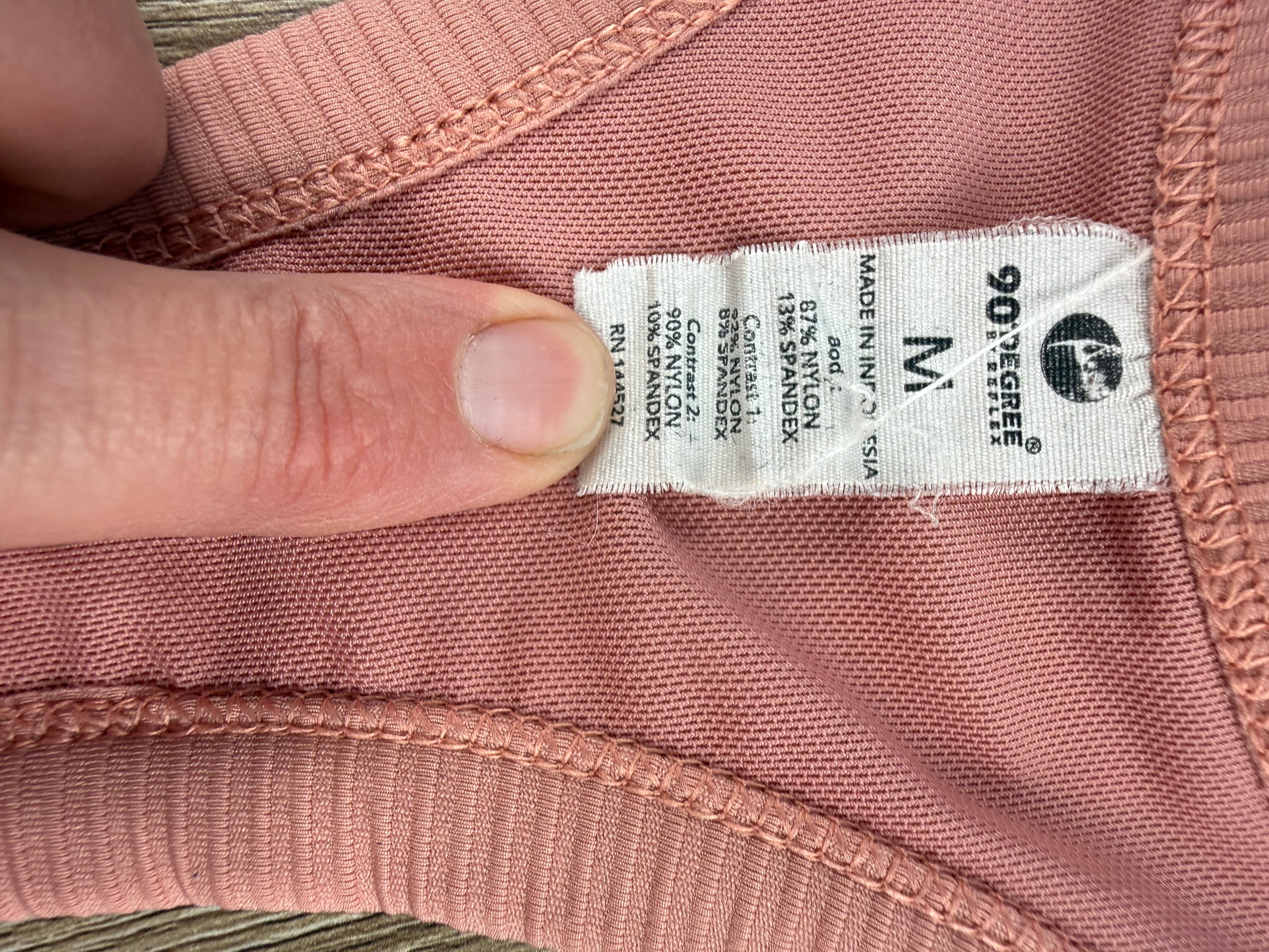 inside tag on 90 Degree by Reflex Ribbed Racerback Tank with shelf bra 