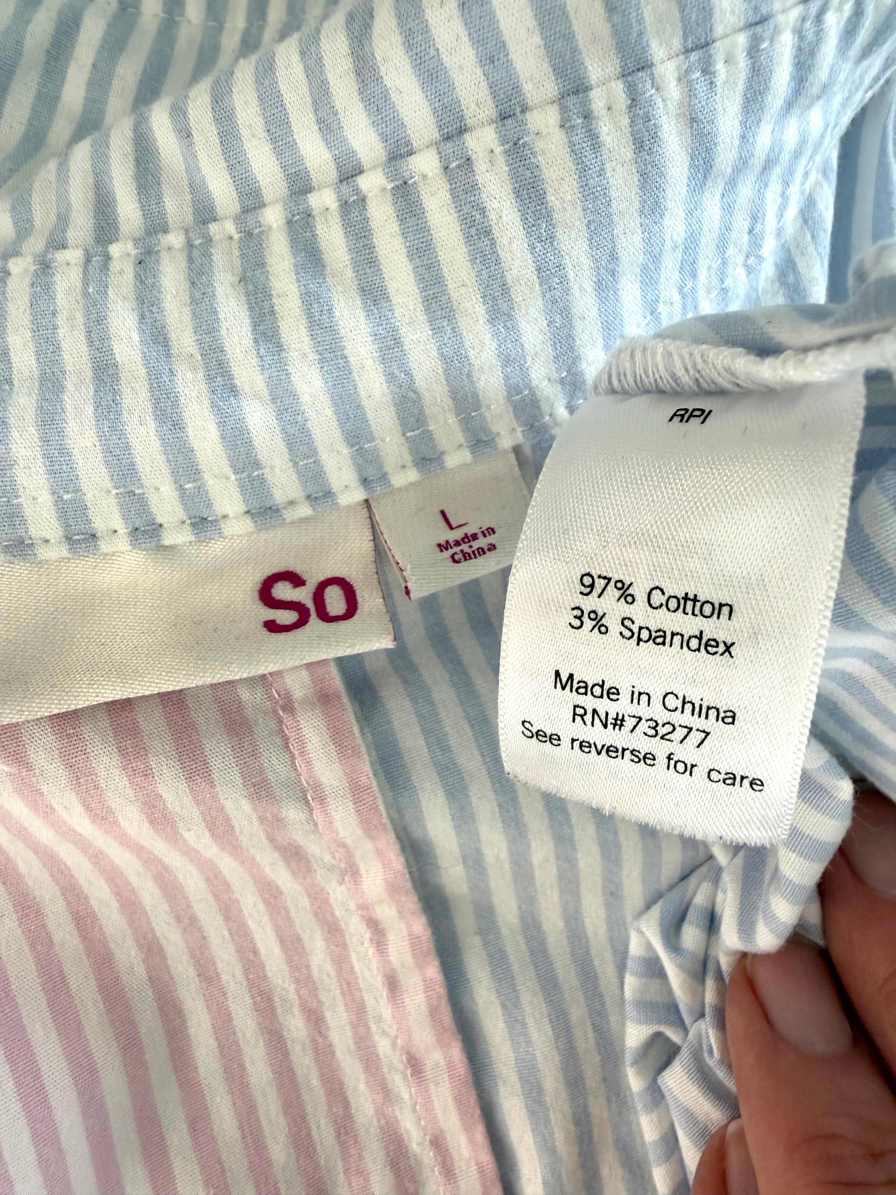 inside tag on 97% Cotton Y2K 80s Striped Oversized Shirt | Size L at Blue Sparrow Shop
