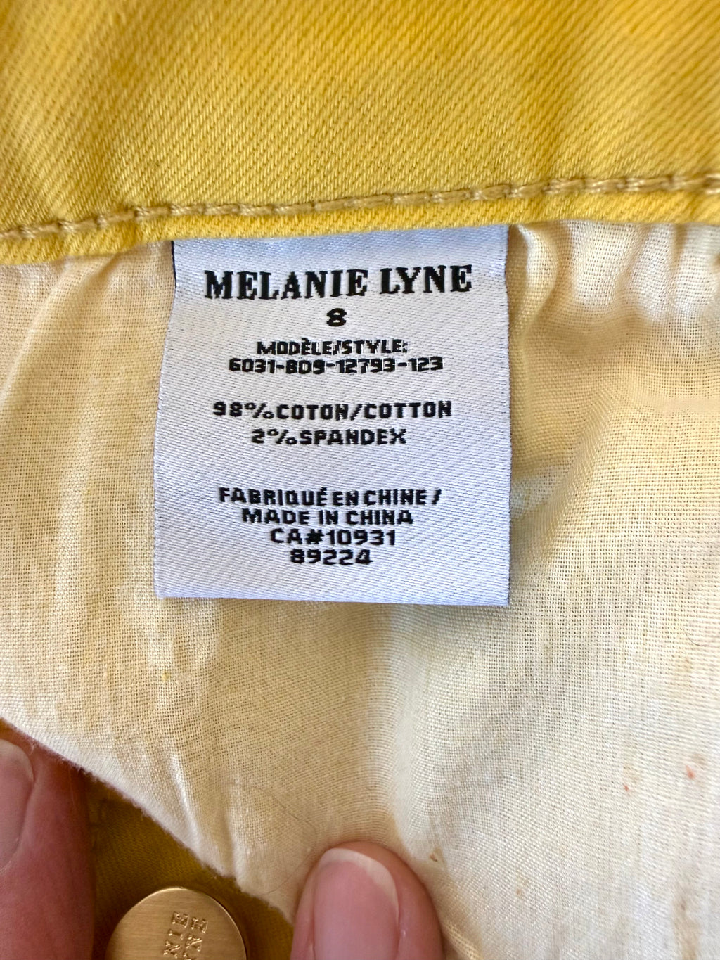 inside tag on 98% Cotton Melanie Lyne Wide-Leg Crop Pants | Size 8 at Blue Sparrow Shop 
