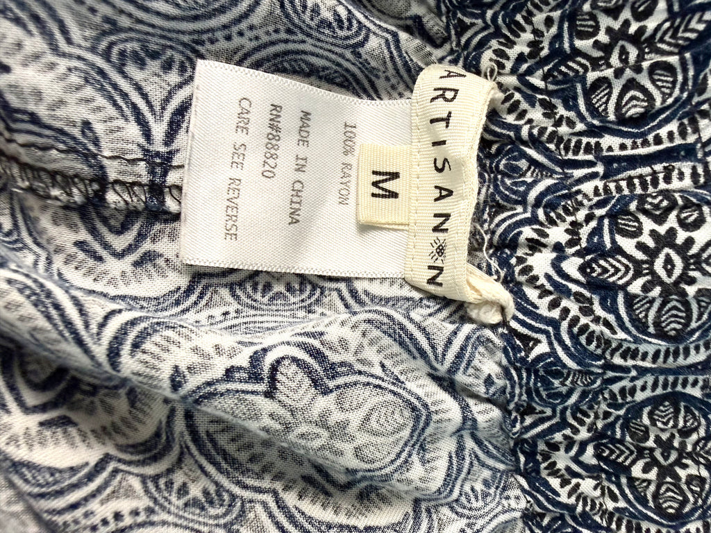 inside tag on Boho Medallion Print Wide-Leg Palazzo Pants | Size M at Blue Sparrow Shop