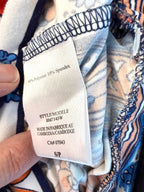 inside tag on Casual boho patterned wide leg pants in orange and blue 