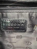 inside tag on Dissona genuine leather black hobo shoulder bag at Blue Sparrow Shop Resale Canada 