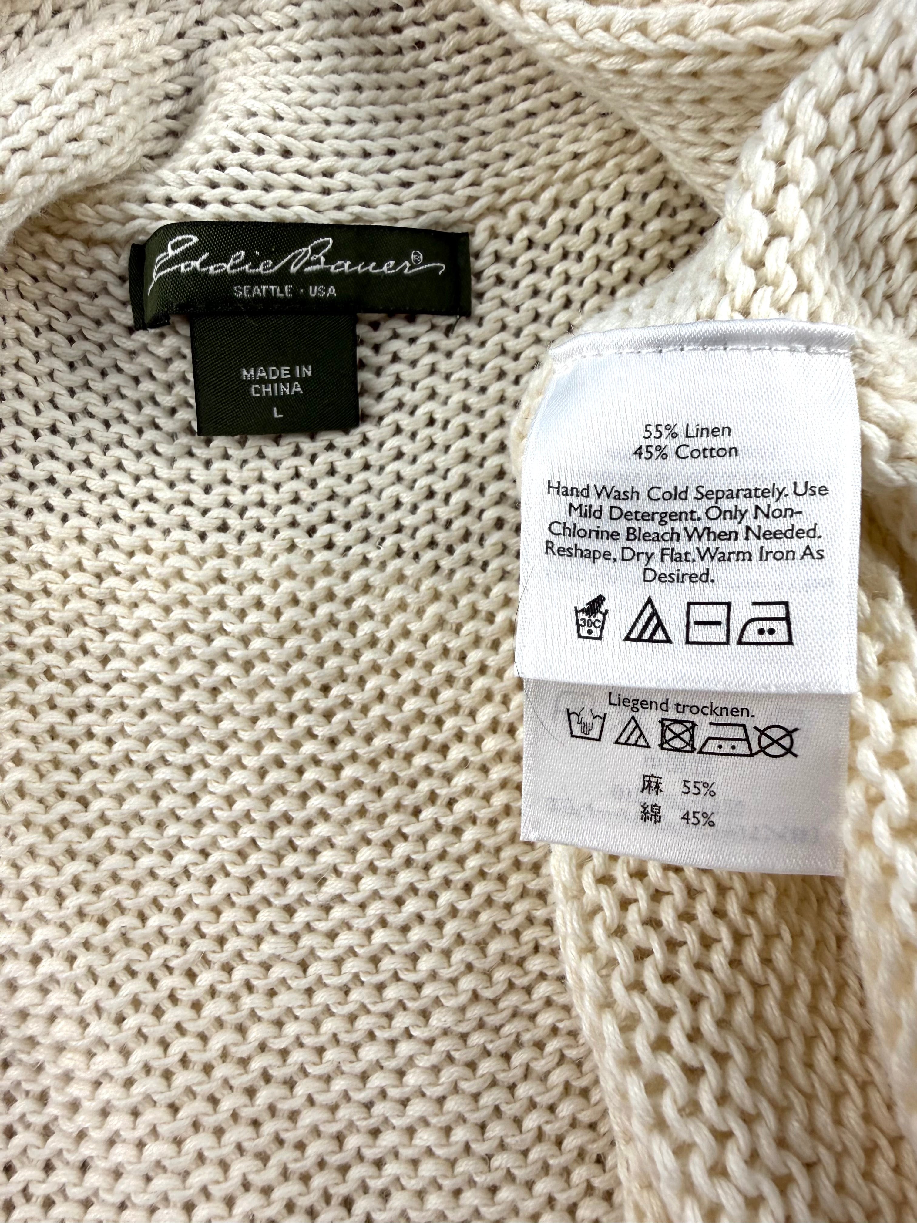 inside tag on Eddie Bauer Linen Cotton Knit Cardigan Vest 