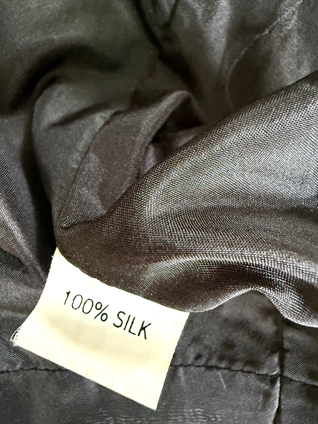 inside tag on Emma Chun Shroff Hand Painted Silk Jacket | Wearable Art Blazer at Blue Sparrow Shop