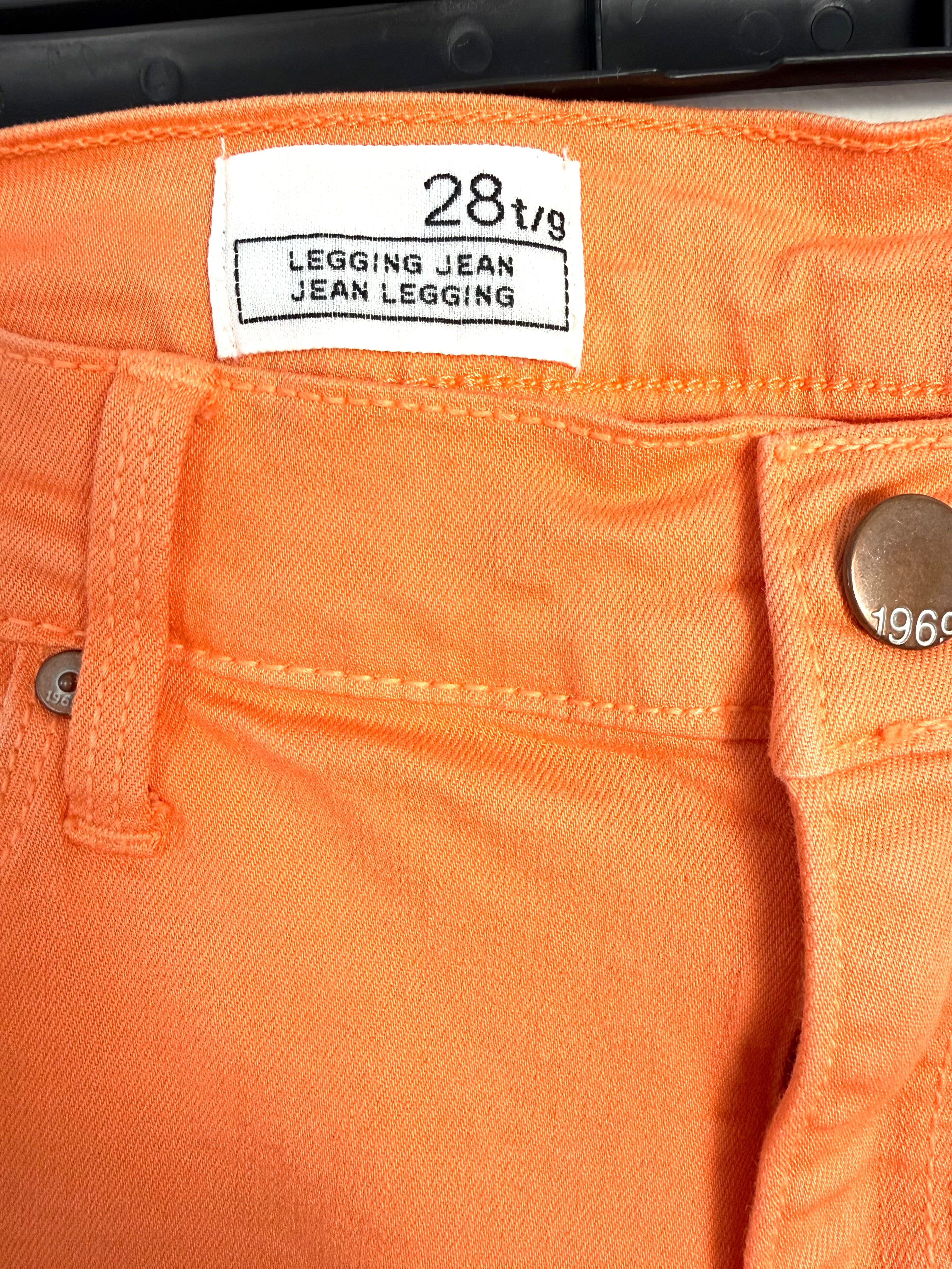 inside tag on GAP 1969 orange skinny jeans women size 28 mid rise stretch denim