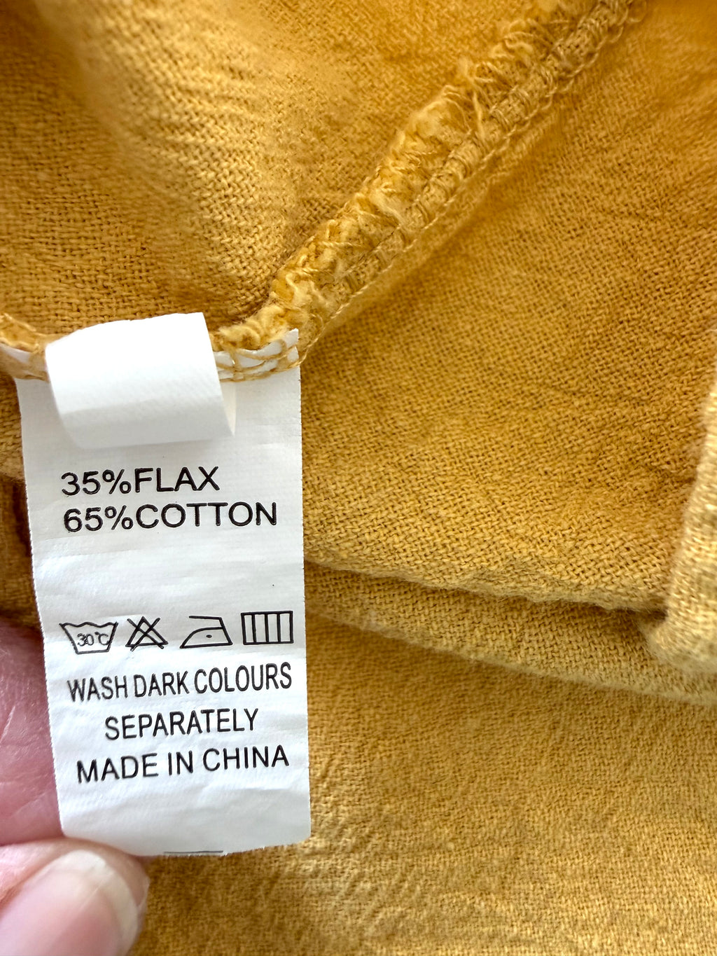 inside tag on  Linen-Cotton Blend Spaghetti Strap Cami | Size M at Blue Sparrow Shop