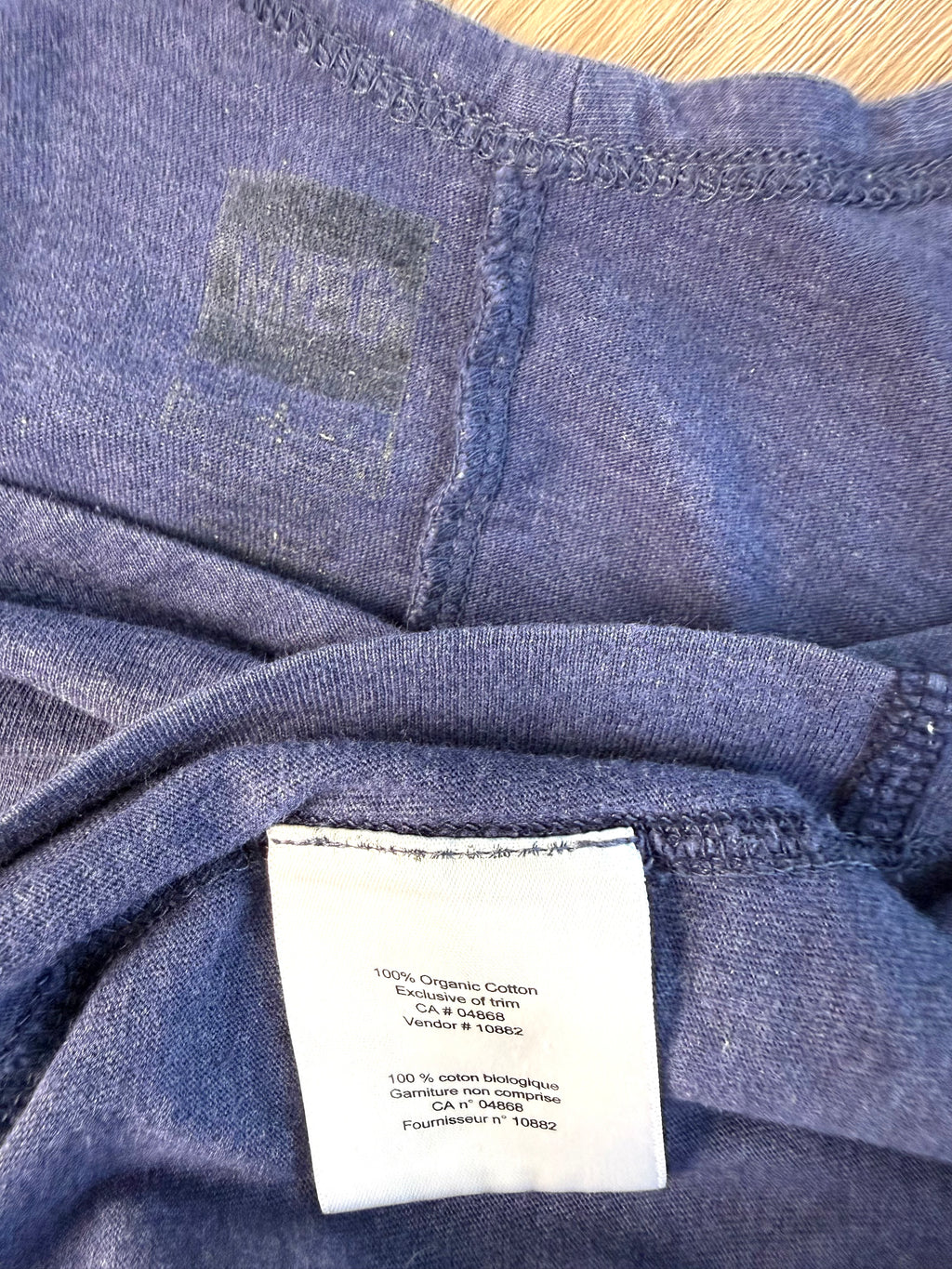 inside tag on MEC Organic Cotton Long Sleeve Top in blue 
