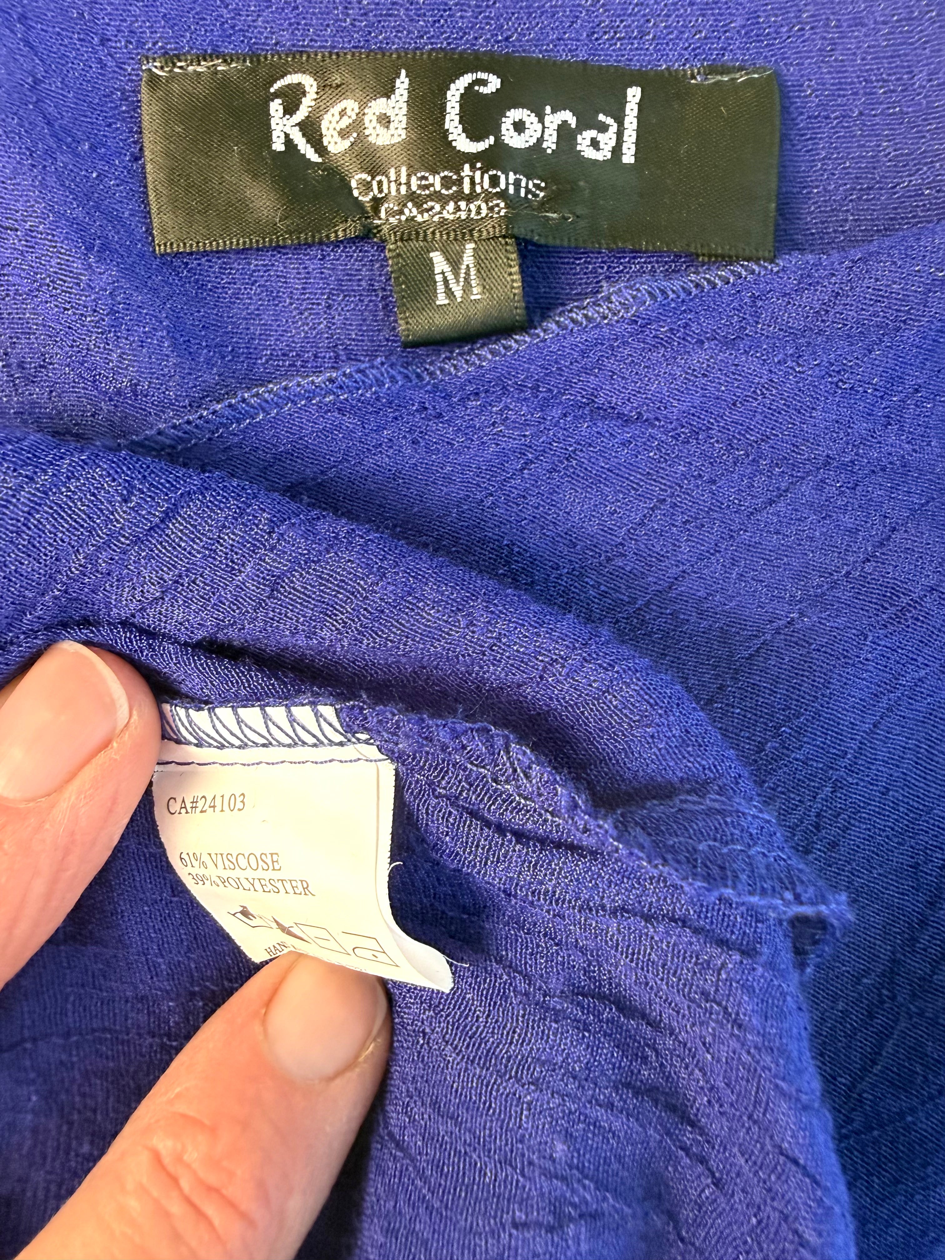 inside tag on Red Coral Royal Blue Asymmetrical Tunic Top 