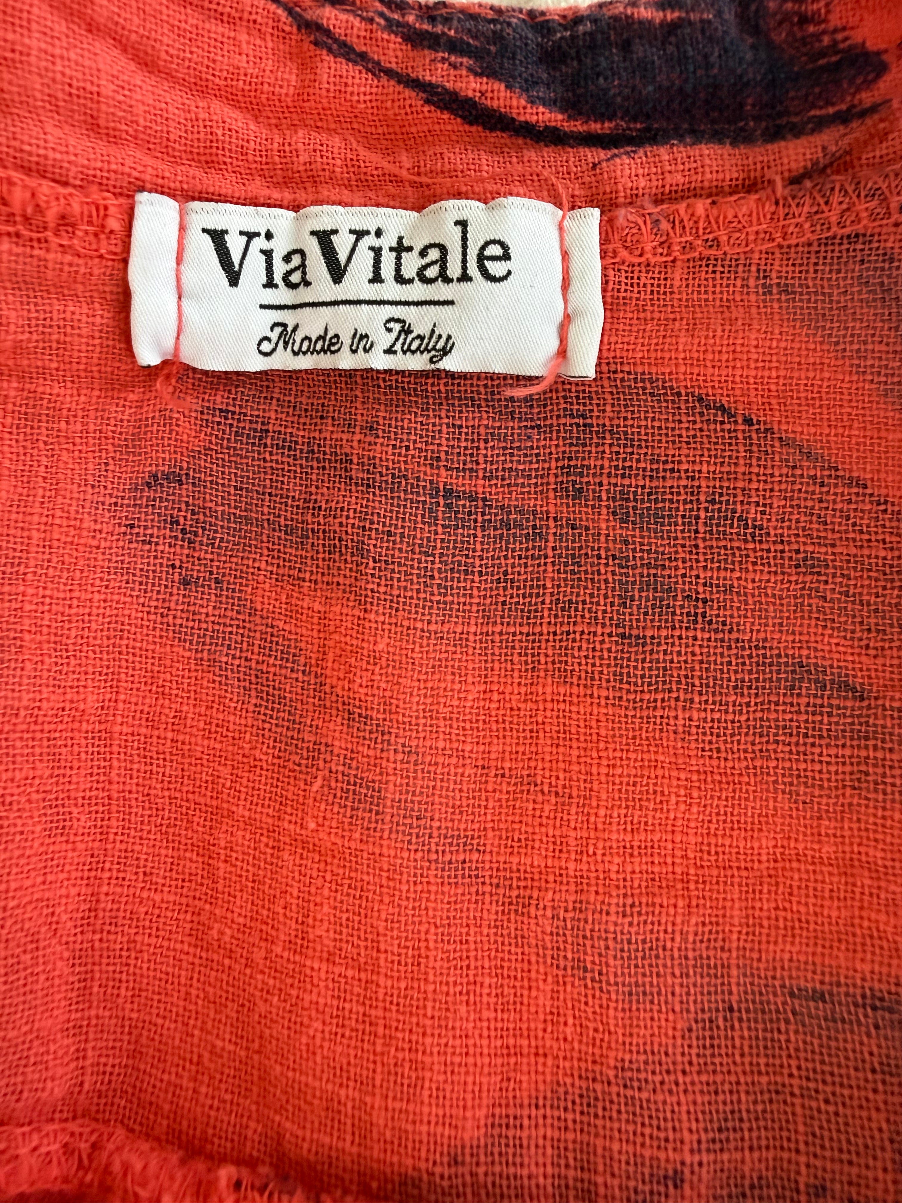 inside tag on Via Vitale Made in Italy Linen Floral Blouse / overshirt at Blue Sparrow Shop