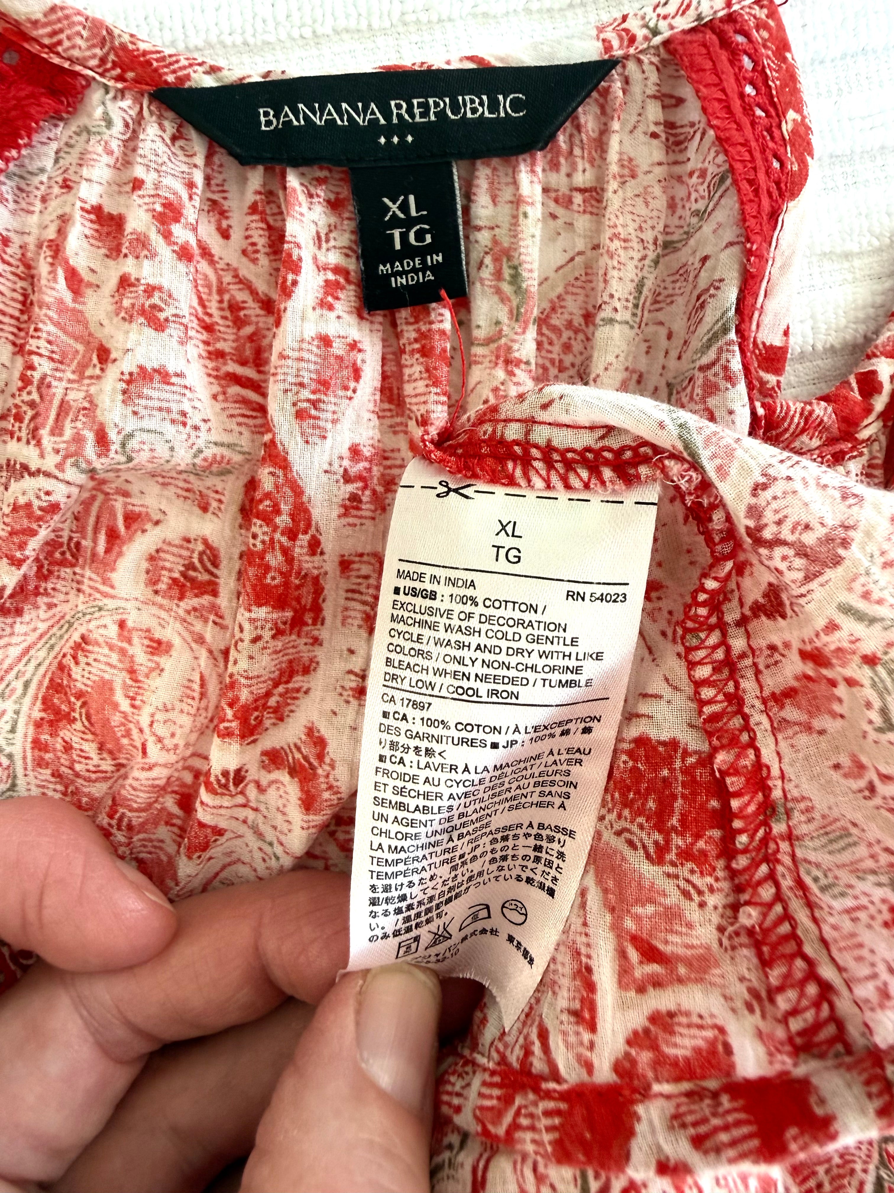 inside tags on 100% Cotton Banana Republic Paisley Tank Top | Boho Summer Blouse | XL at Blue Sparrow Shop
