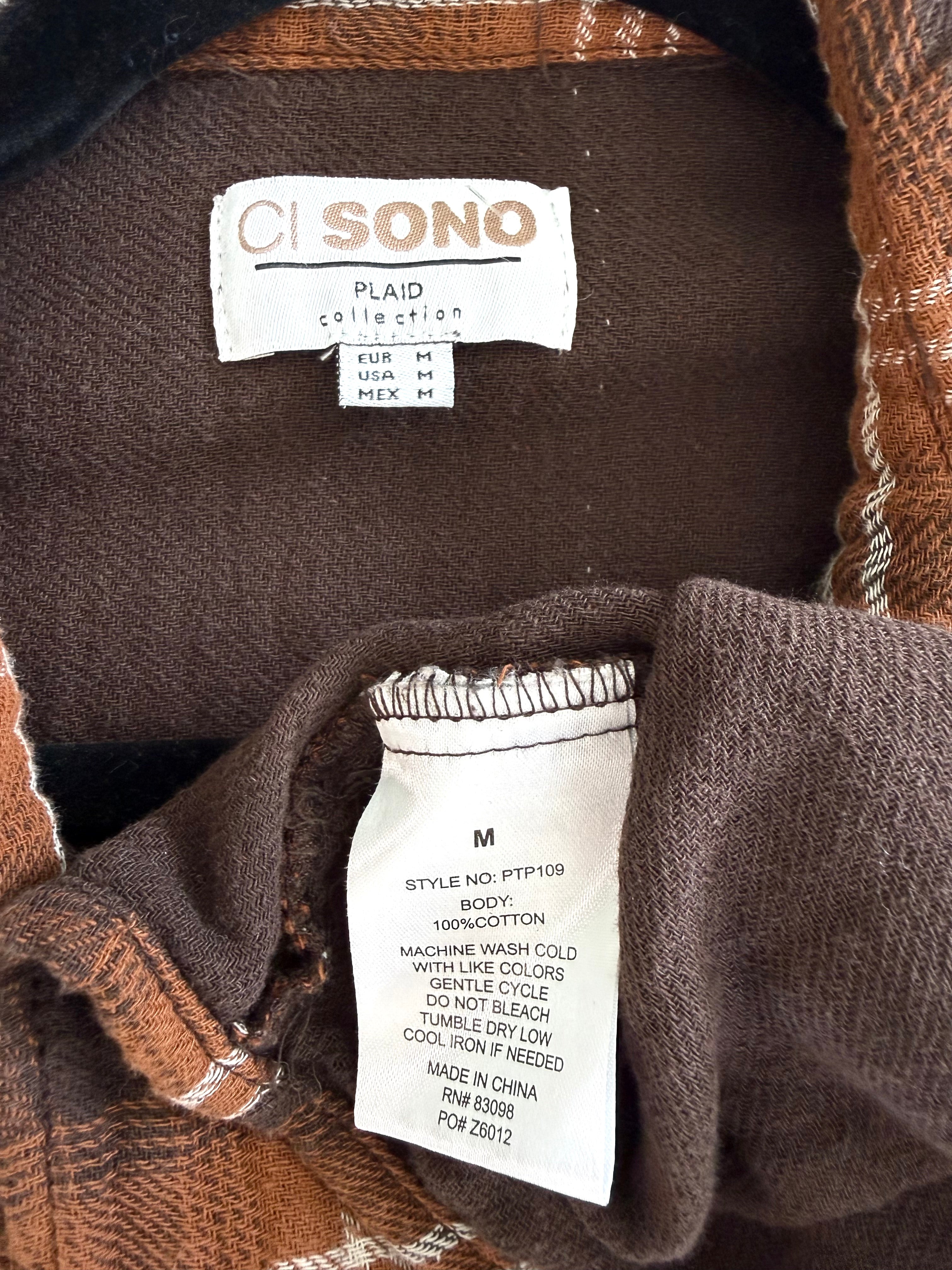 inside tags on 100% Cotton Ci Sono Cropped Plaid Shirt | Size M 