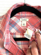 inside tags on 100% Cotton LL Bean Plaid Shirt | Size S