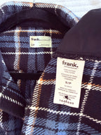 inside tags on 100% Cotton Plaid Jacket by Frank& Oak | Size S Mens 