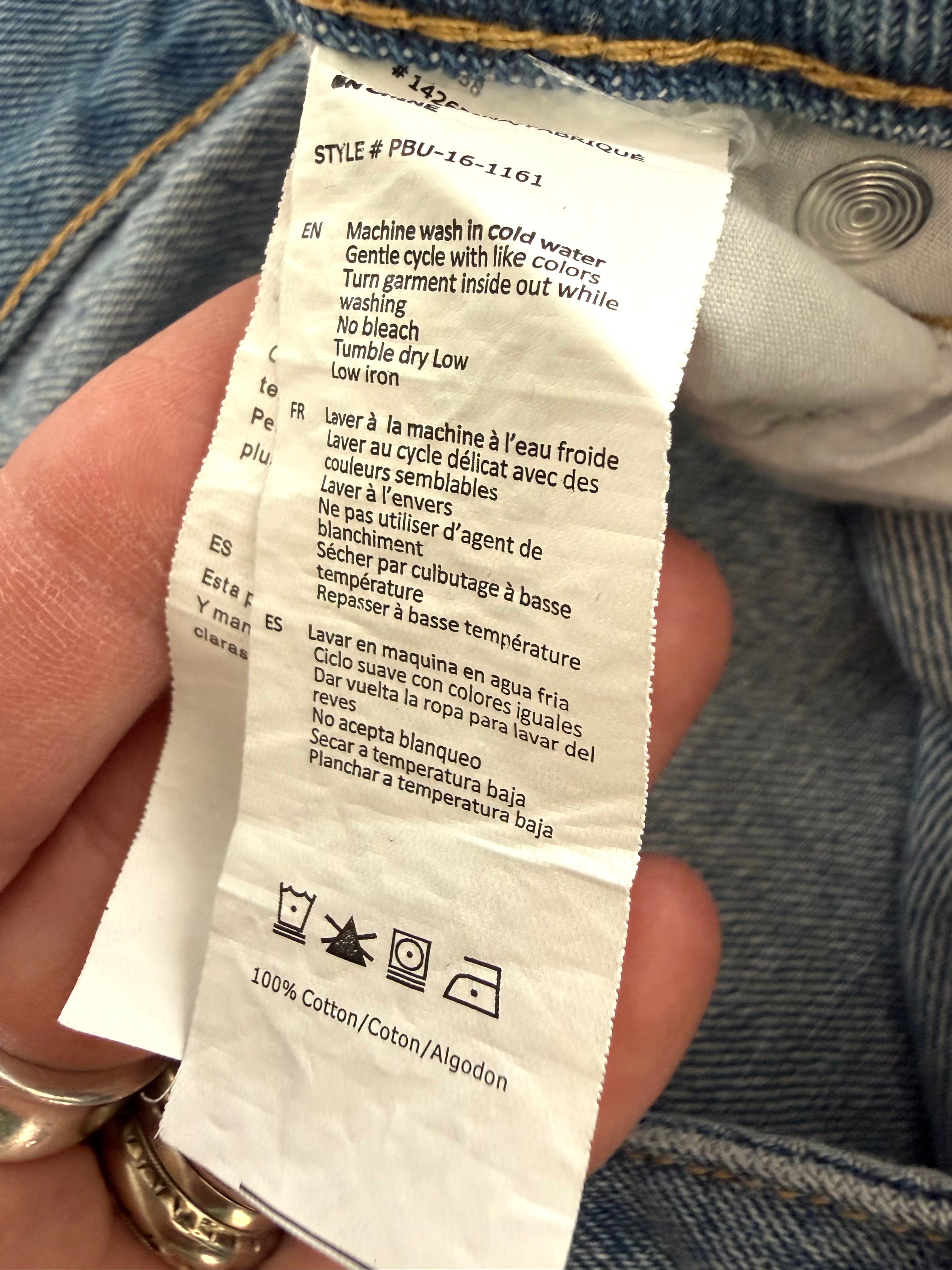 inside tags on 100% Cotton Playboy Bunny Print Wide Leg Jeans | Size 13 at Blue Sparrow Shop
