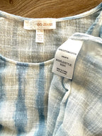 inside tags on 100% Cotton Watercolour Stripe Boxy Scoop Neck Top — Soft Blue & White | GG Jeans | Size XL at Blue Sparrow Shop
