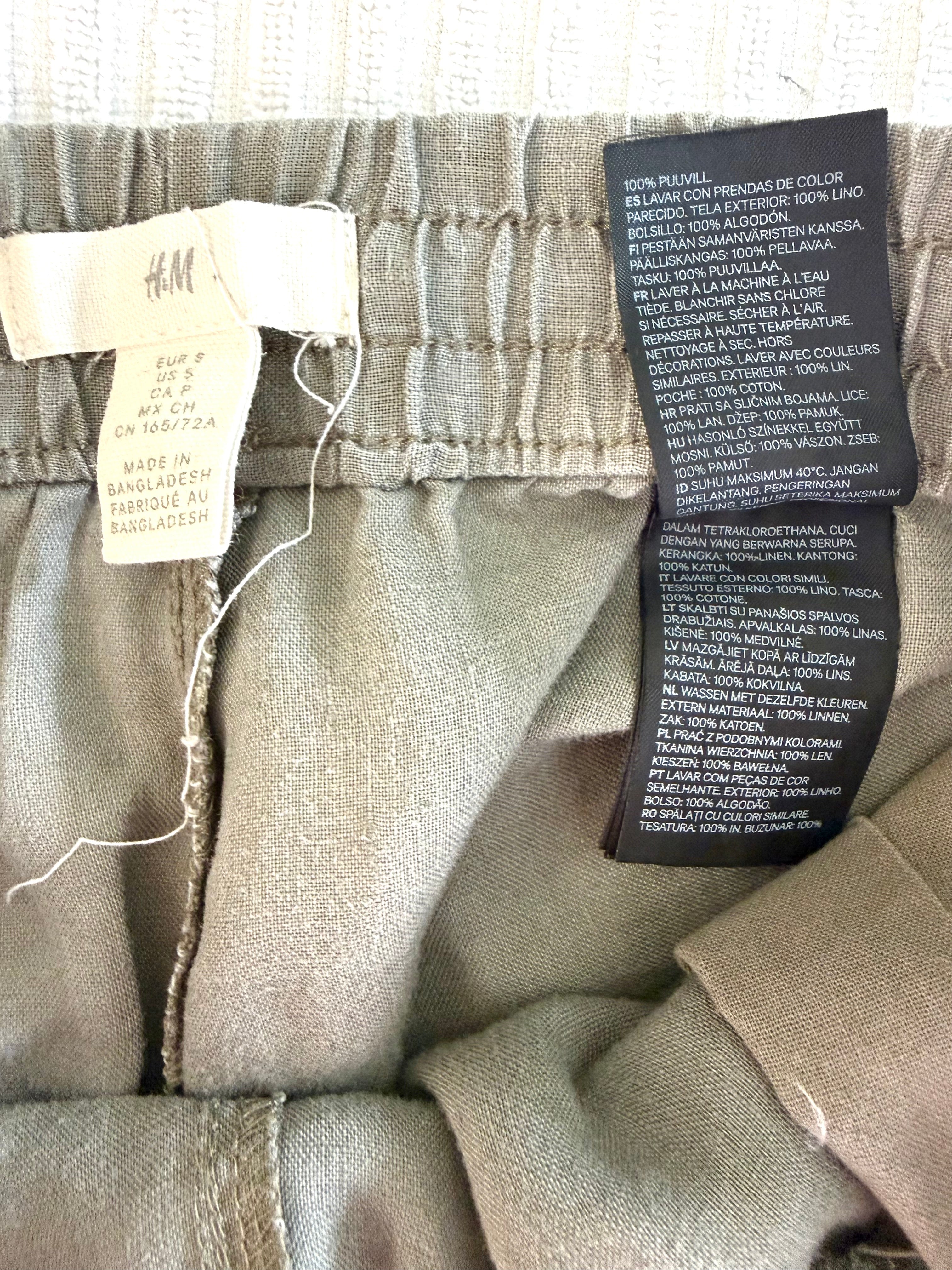 inside tags on 100% Linen  Drawstring Pants – Taupe Relaxed Fit Pull-On Trousers – H&M Small at Blue Sparrow Shop