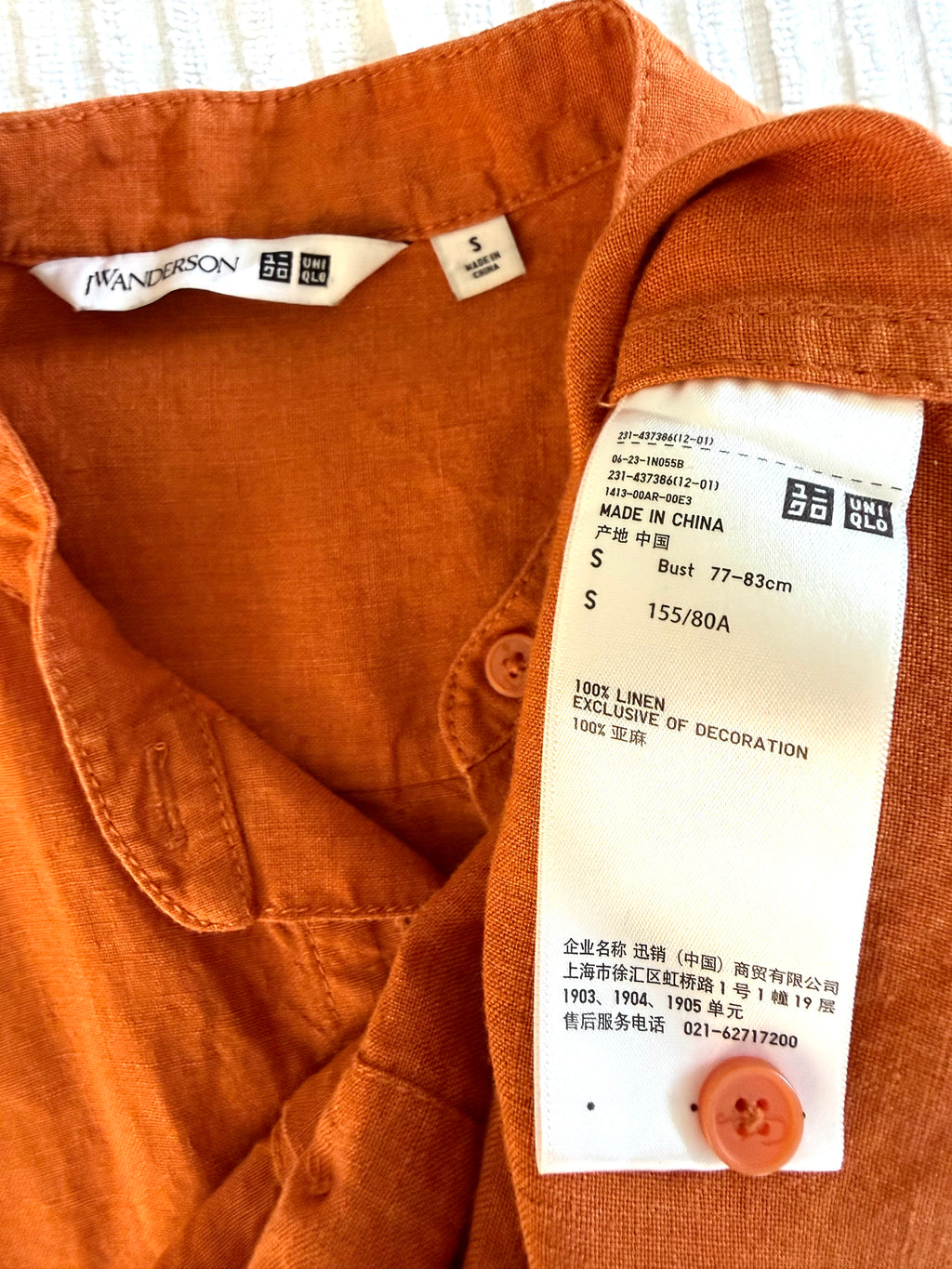 inside tags on 100% Linen Sleeveless Top | Vest | Size S at Blue Sparrow Shop
