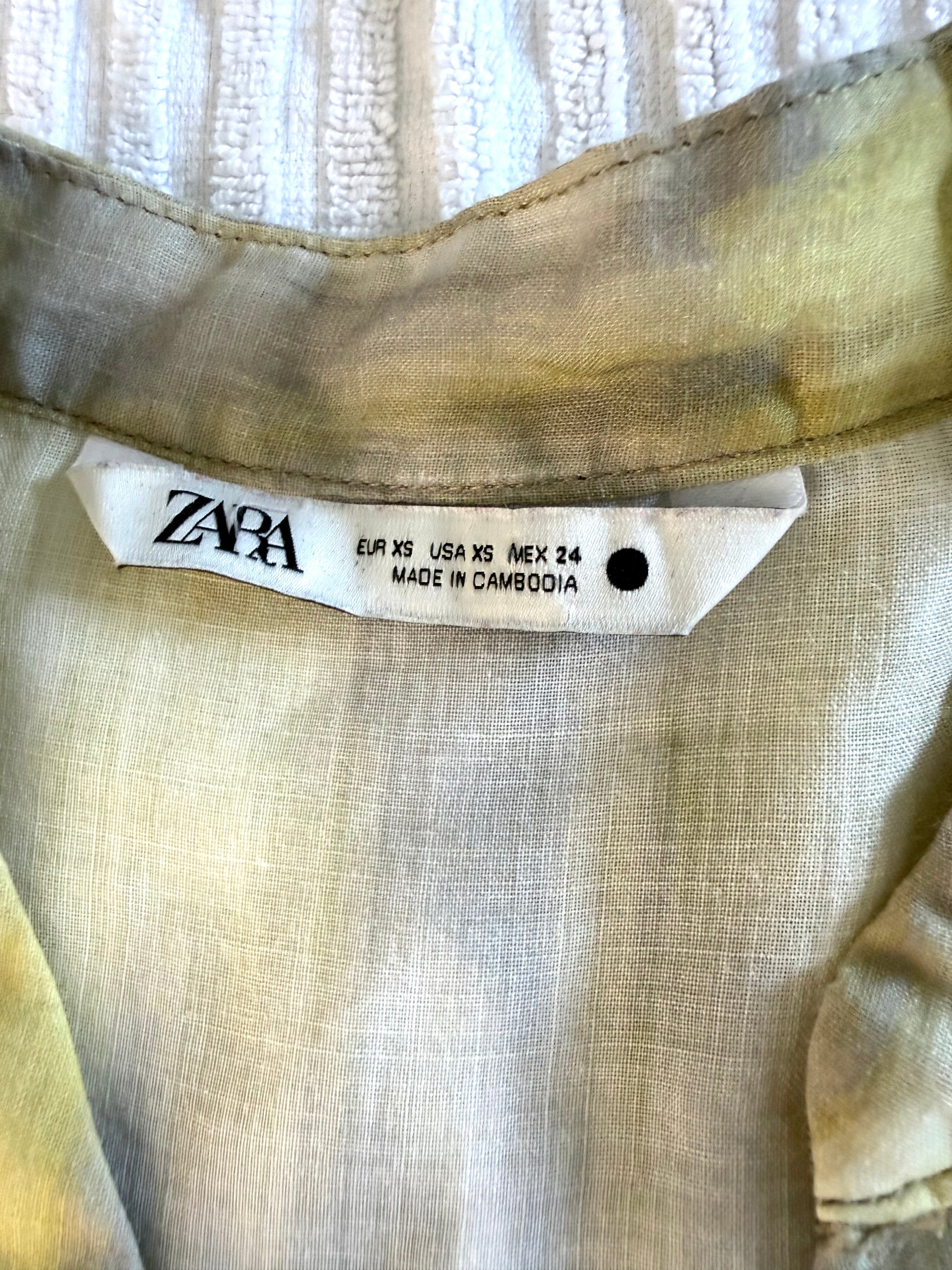 inside tags on 100% Linen Zara Abstract Print Shirt | XS at Blue Sparrow Shop