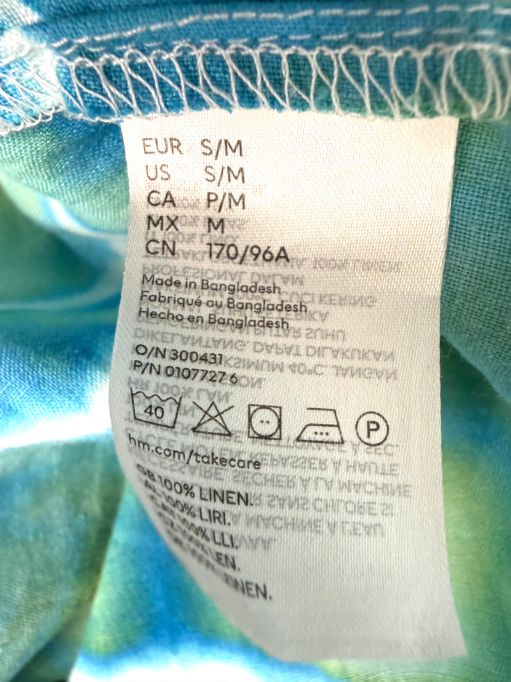 inside tags on 100% Stone-Washed Pure Linen Hand-Dyed Duster | Local Lanark County Artisan | Size XL  at Blue Sparrow Shop