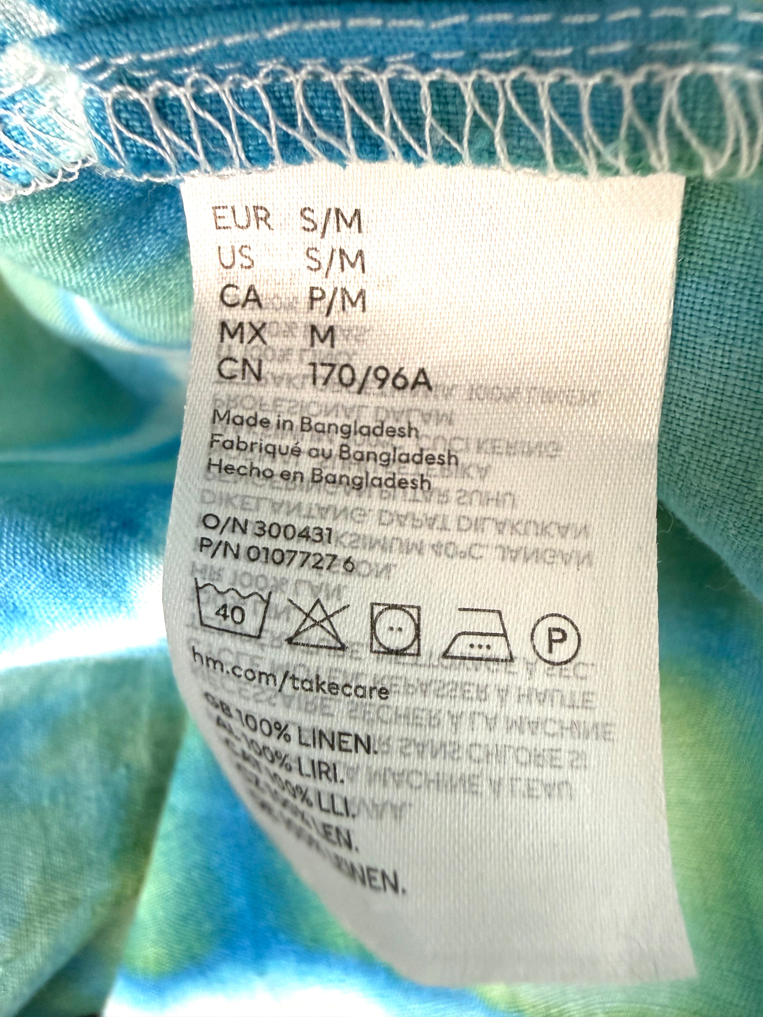 inside tags on 100% Stone-Washed Pure Linen Hand-Dyed Duster | Local Lanark County Artisan | Size XL  at Blue Sparrow Shop