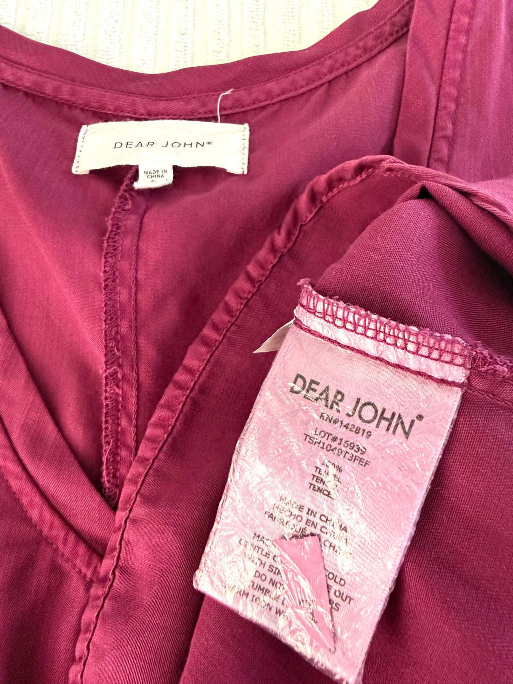 inside tags on 100% TENCEL Sleeveless V-Neck Top | Size L at Blue Sparrow Shop 