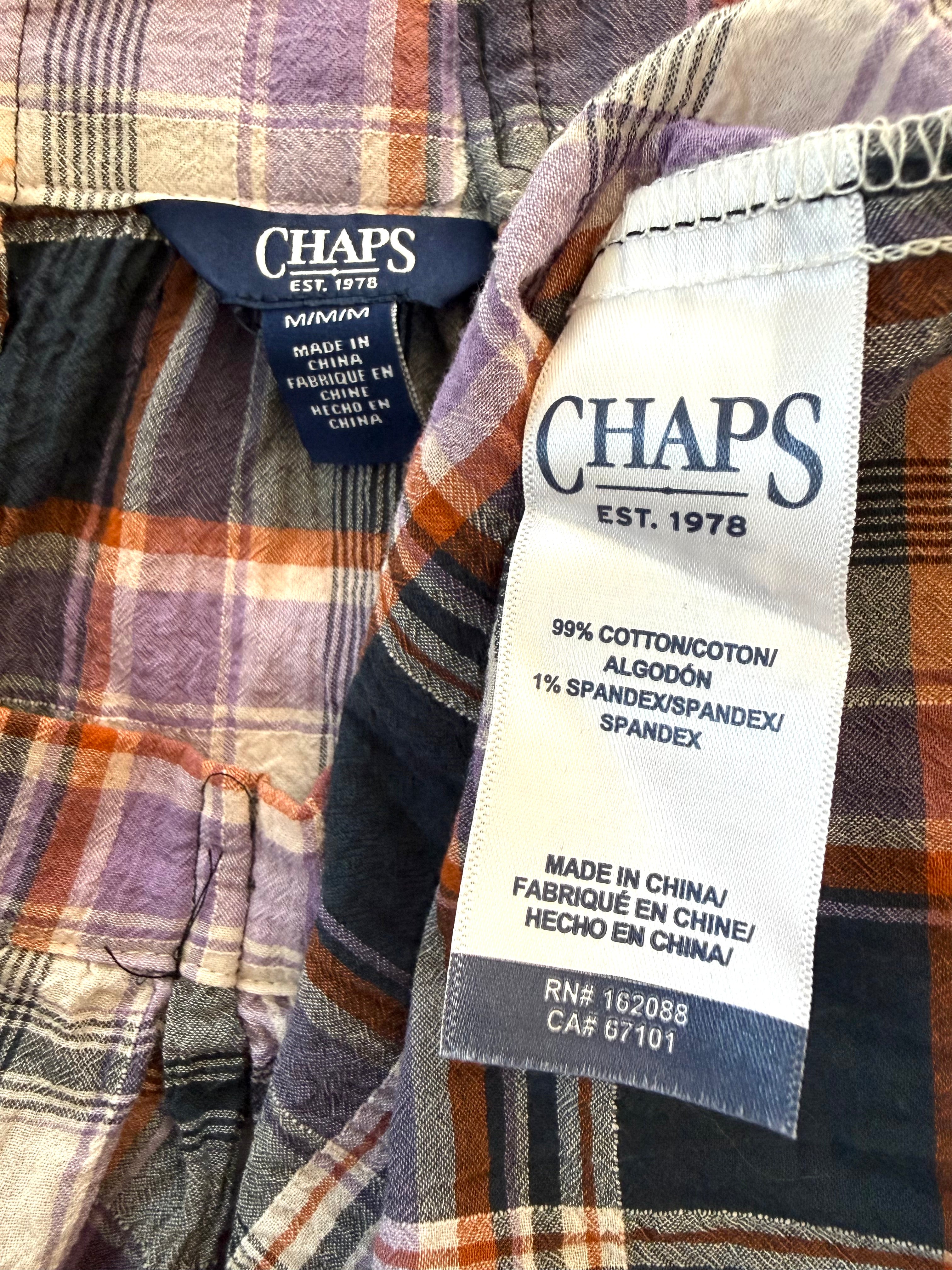 inside tags on 98% Cotton by Chaps Plaid Shirt | Size M at Blue Sparrow Shop