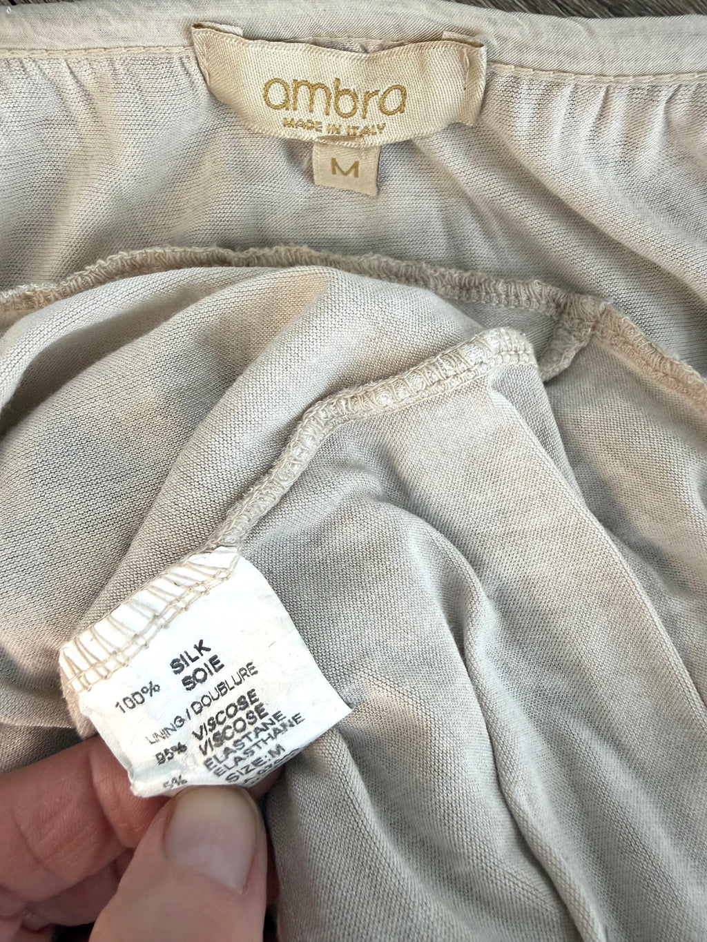 inside tags on Ambra 100% Silk Sheer Bohemian Top Made in Italy