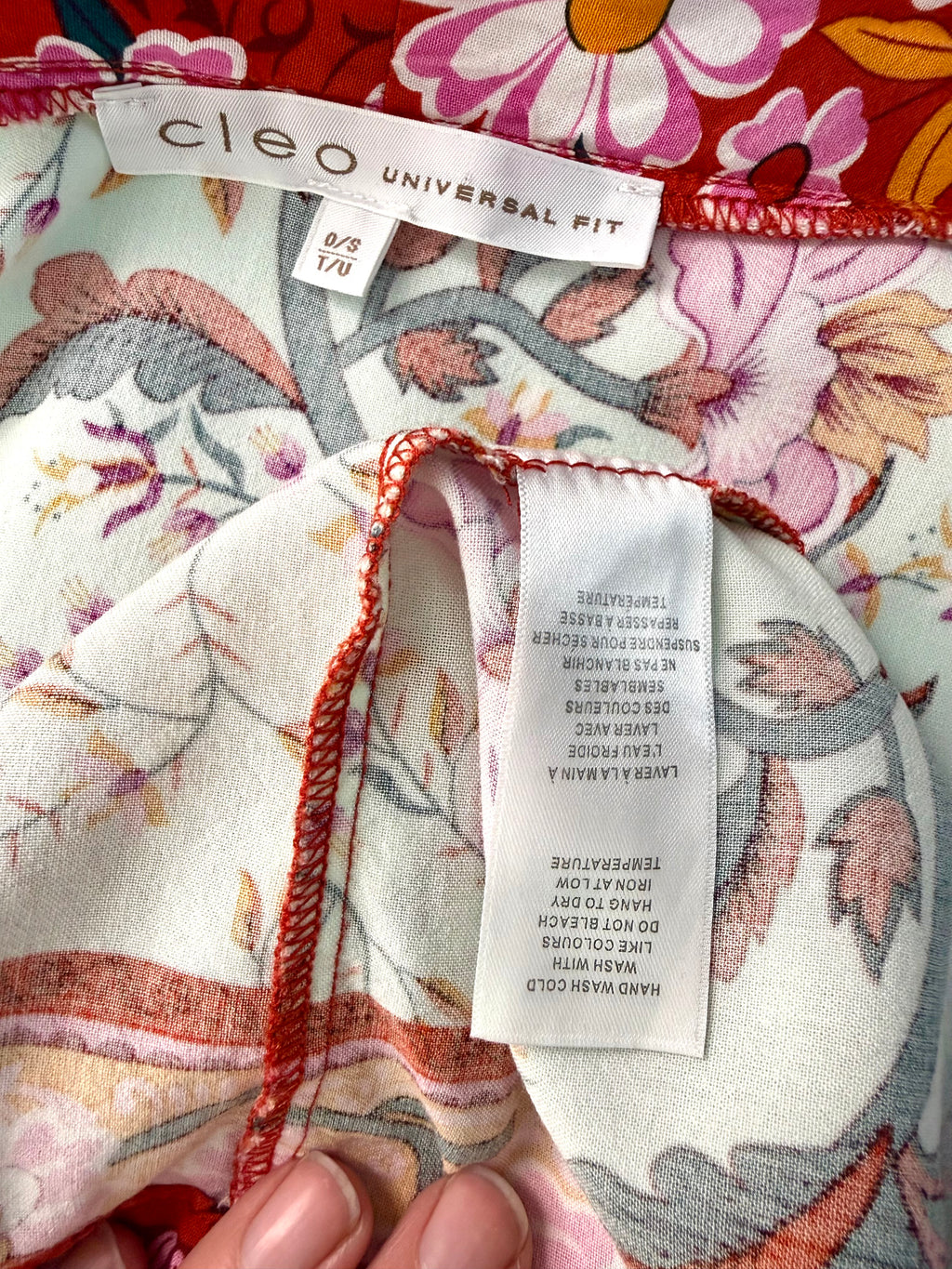 inside tags on Cleo Botanical Print Long Kimono | One Size at Blue Sparrow Shop