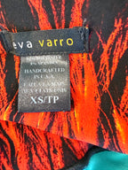 inside tags on Eva Varro Reversible Leggings — Feather Print & Solid Turquoise | Handcrafted in USA | Size XS at Blue Sparrow Shop 