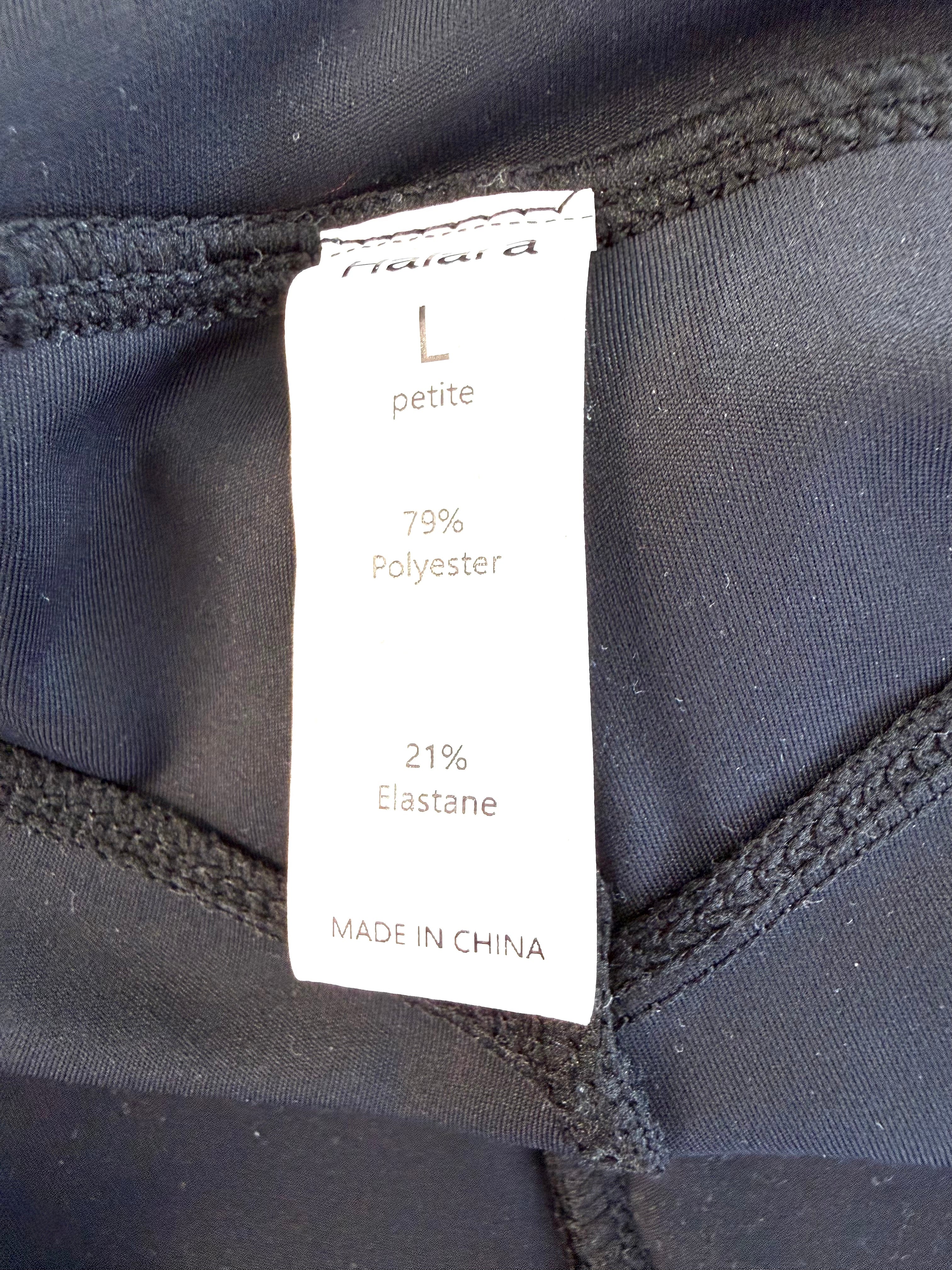 inside tags on Halara Flared Petite Black Stretch Pants | Size L at Blue Sparrow Shop