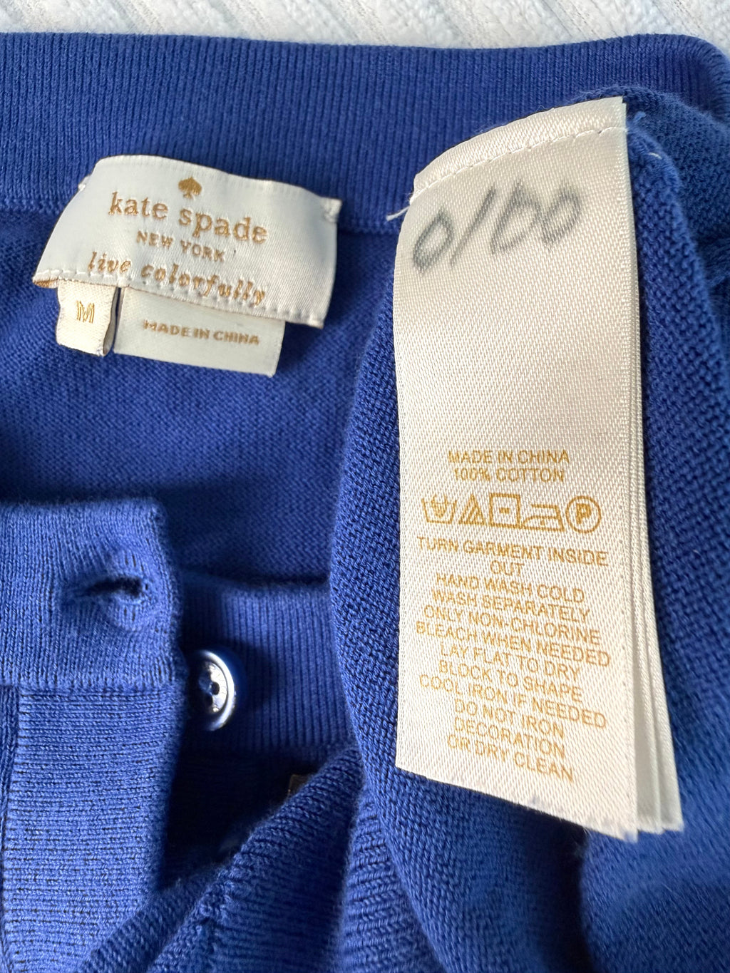inside tags on Kate Spade New York 100% Cotton Cardigan  at Blue Sparrow Shop 