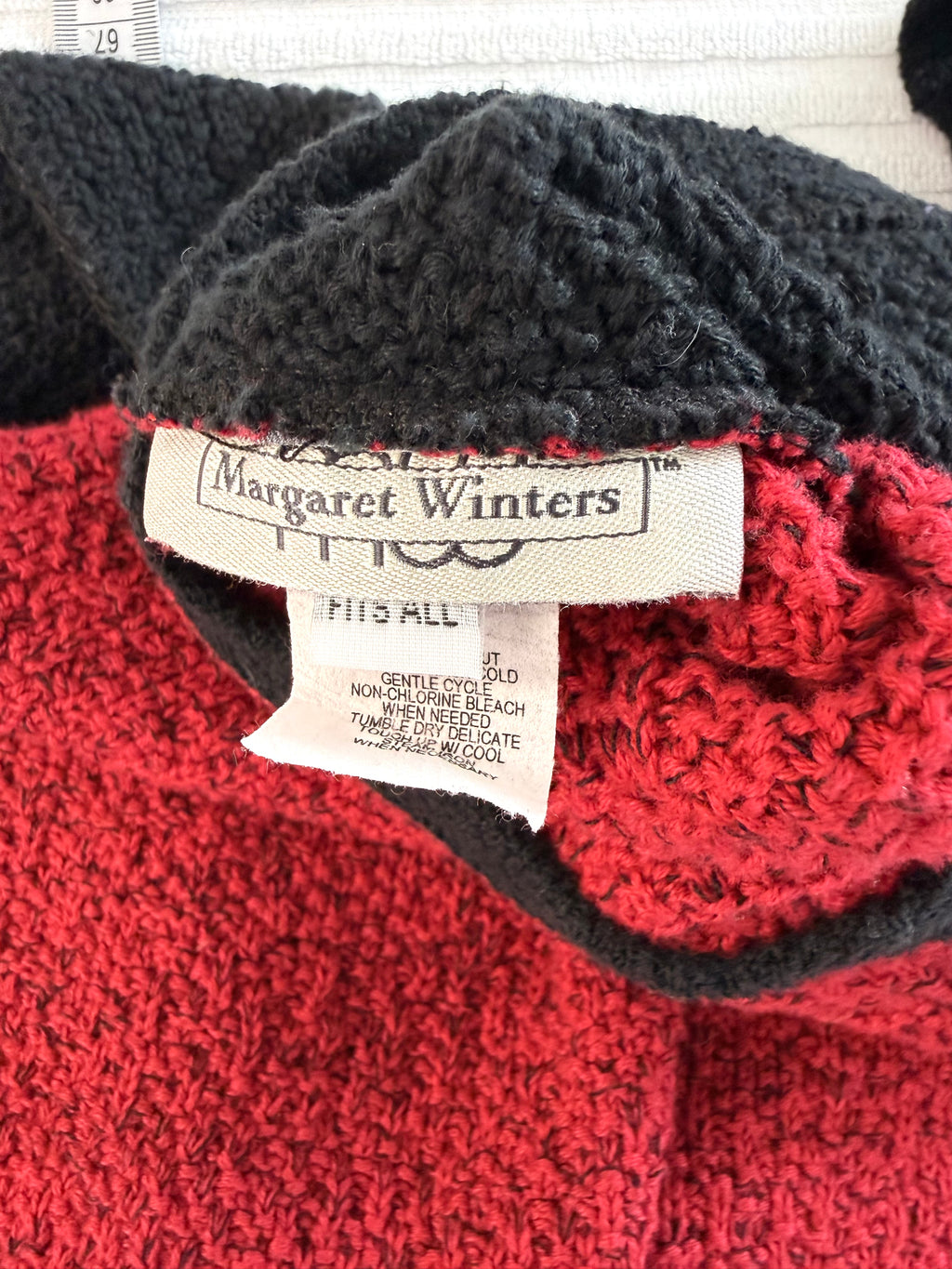 inside tags on Margaret Winters Reversible Cotton Colour Block Poncho Top | One Size
