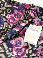 inside tags on Mexx 100% Cotton Floral Leopard Mixed Print Blouse — Purple, Violet and Black | Peasant Style | Size L (US 14) at Blue Sparrow Shop
