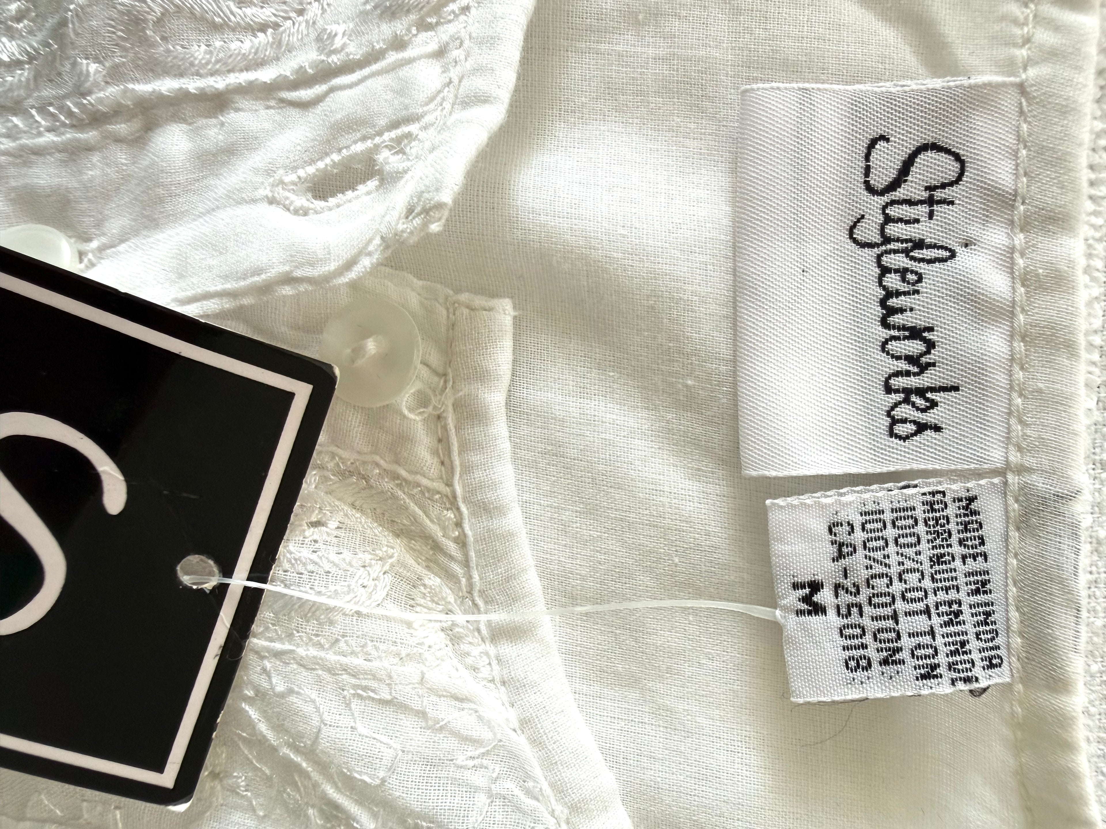 inside tags on NWT 100% Cotton Embroidered Button-Front Top | Size M at Blue Sparrow Shop 