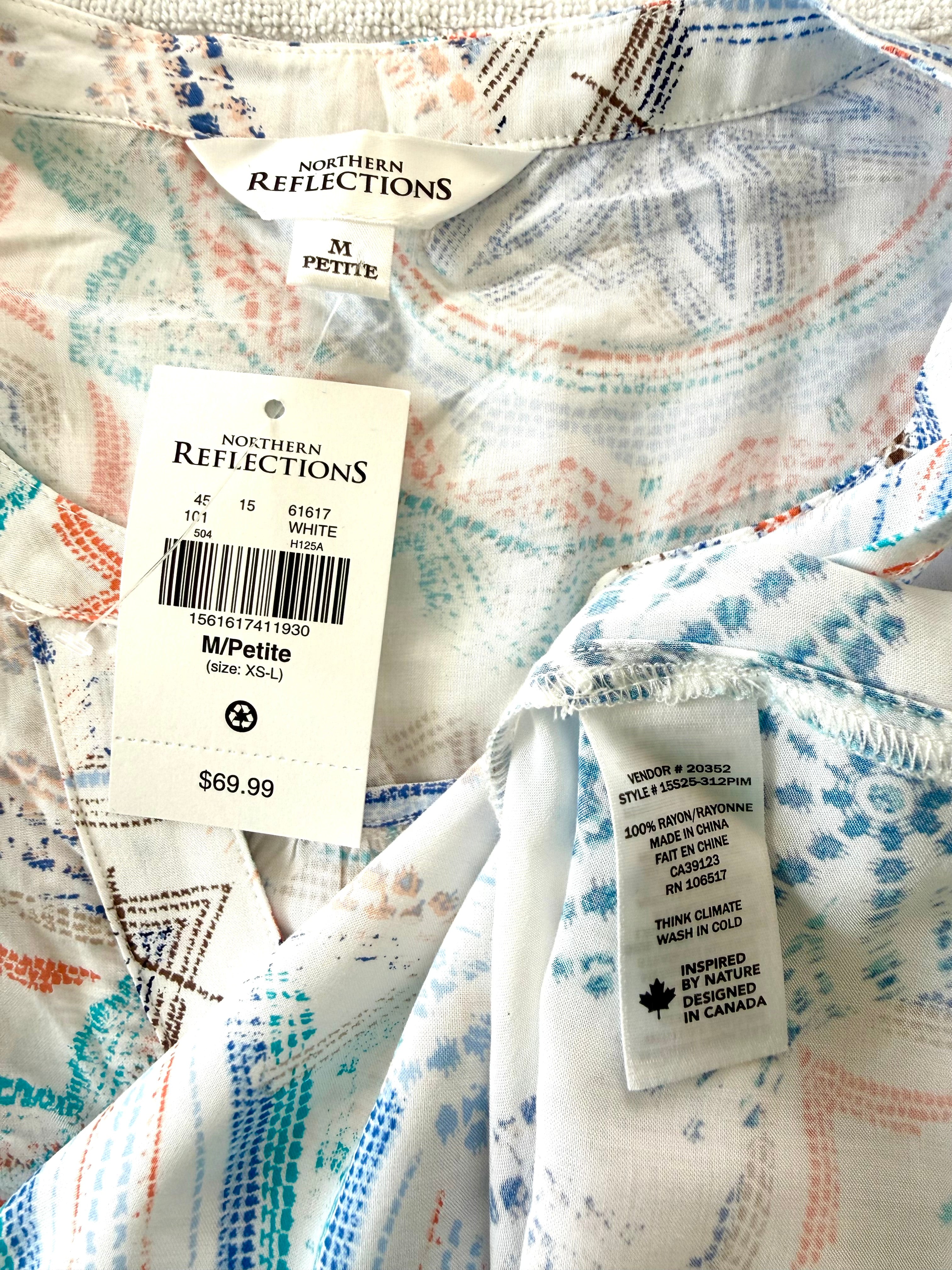 inside tags on NWT Northern Reflections Mandala Print Blouse | Size M at Blue Sparrow Shop compare at $69.99