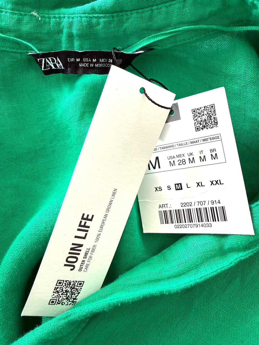 inside tags on NWT Zara 100% Linen Shirt | Size M at Blue Sparrow Shop 