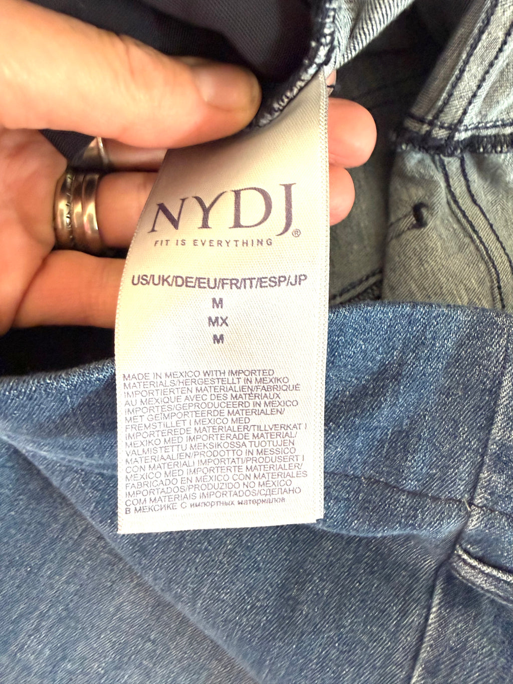 inside tags on NYDJ Foundry Pull-On Bootcut Jeans – Medium Wash Stretch Denim Jeans