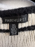 inside tags on Parkhurst Long Black & Cream Geometric Knit Vest | Size M/L