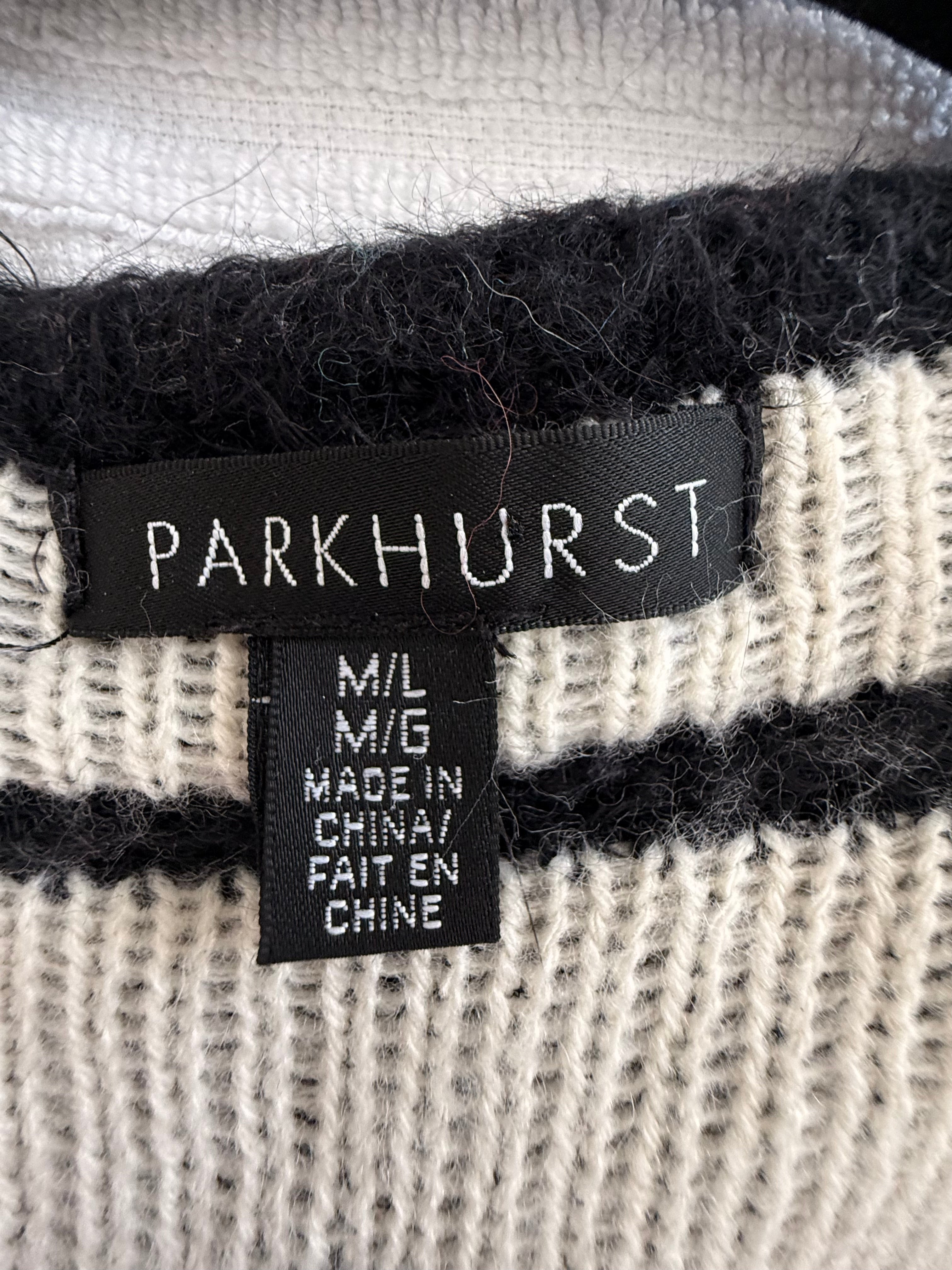 inside tags on Parkhurst Long Black & Cream Geometric Knit Vest | Size M/L