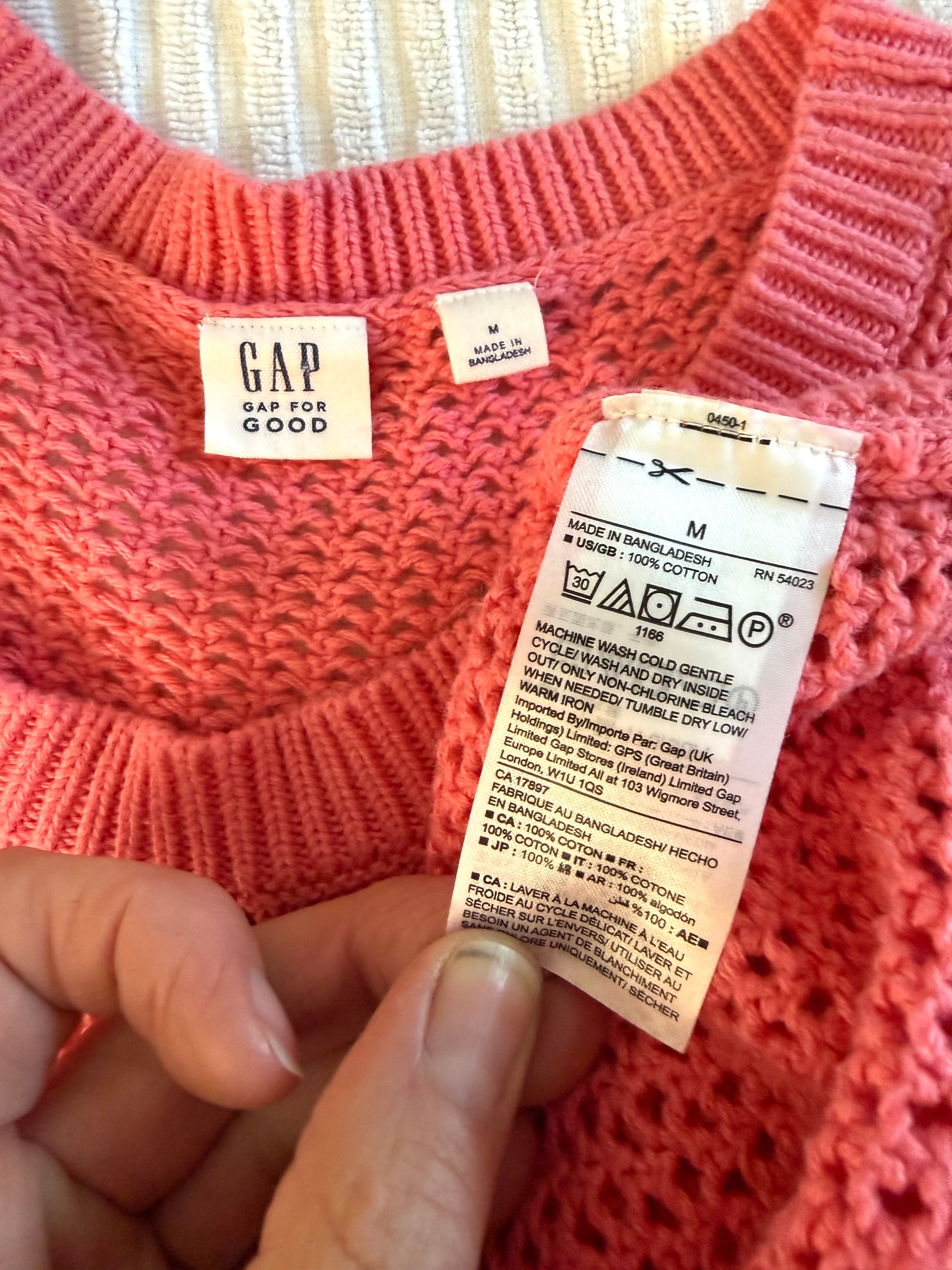 inside tags on Resale 100% Cotton GAP Open Knit Sweater | Size M at Blue Sparrow Shop