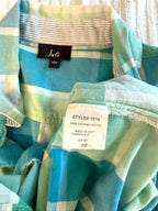 inside tags on Resale 100% Cotton Juli Plaid Button Front Shirt | Aqua Coastal Casual Top at Blue Sparrow Shop 