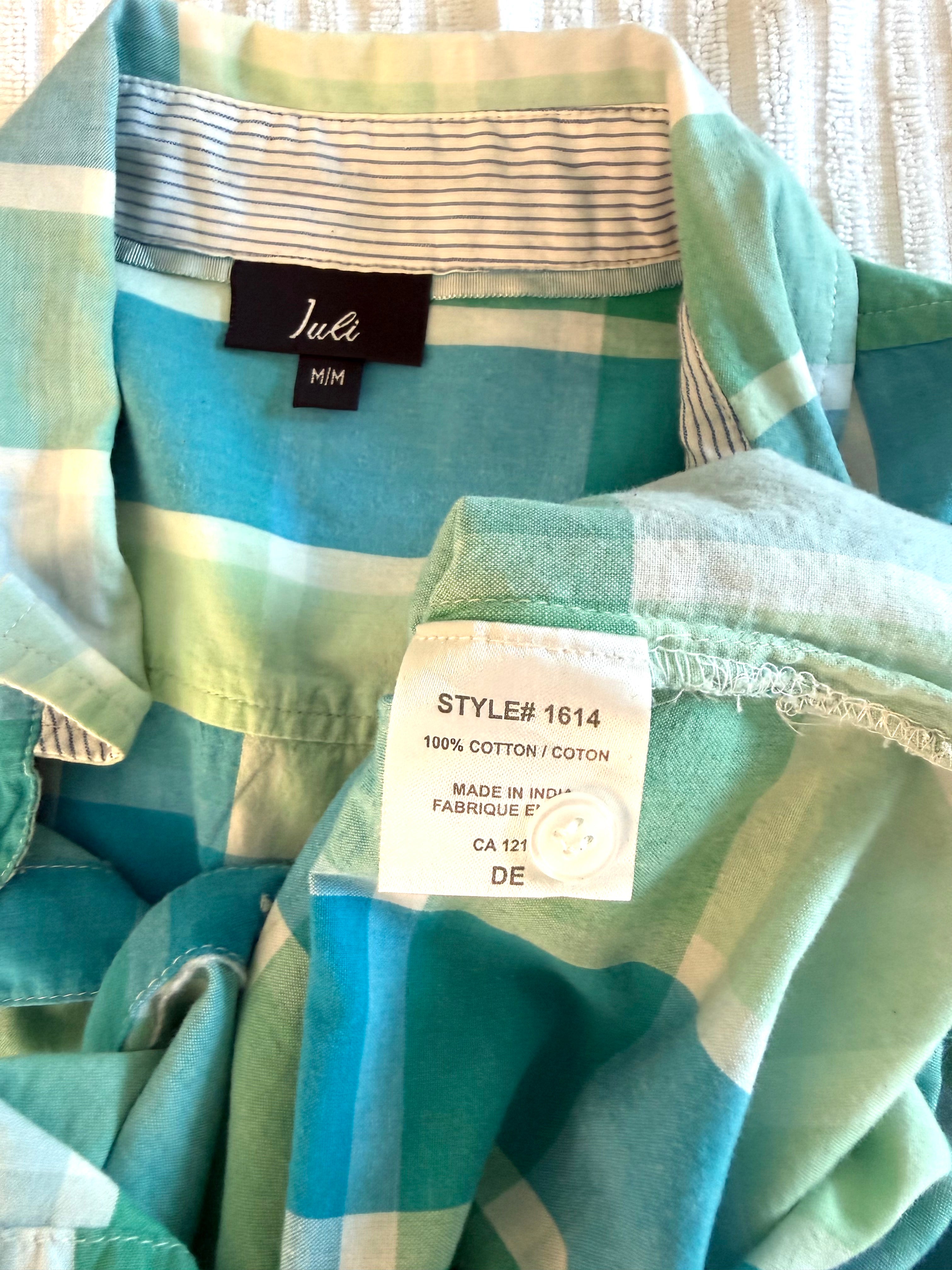 inside tags on Resale 100% Cotton Juli Plaid Button Front Shirt | Aqua Coastal Casual Top at Blue Sparrow Shop 